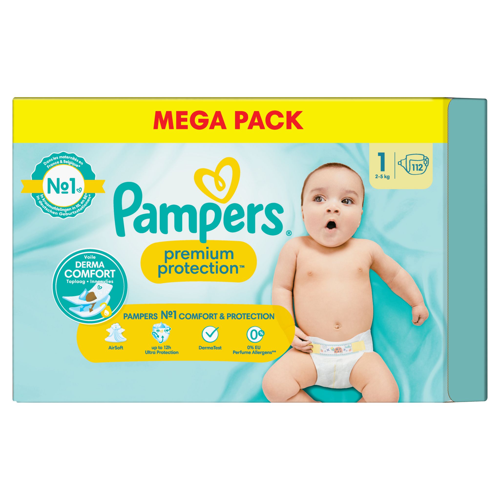 PAMPERS Premium protection couches taille 1 (2-5kg) 112 couches