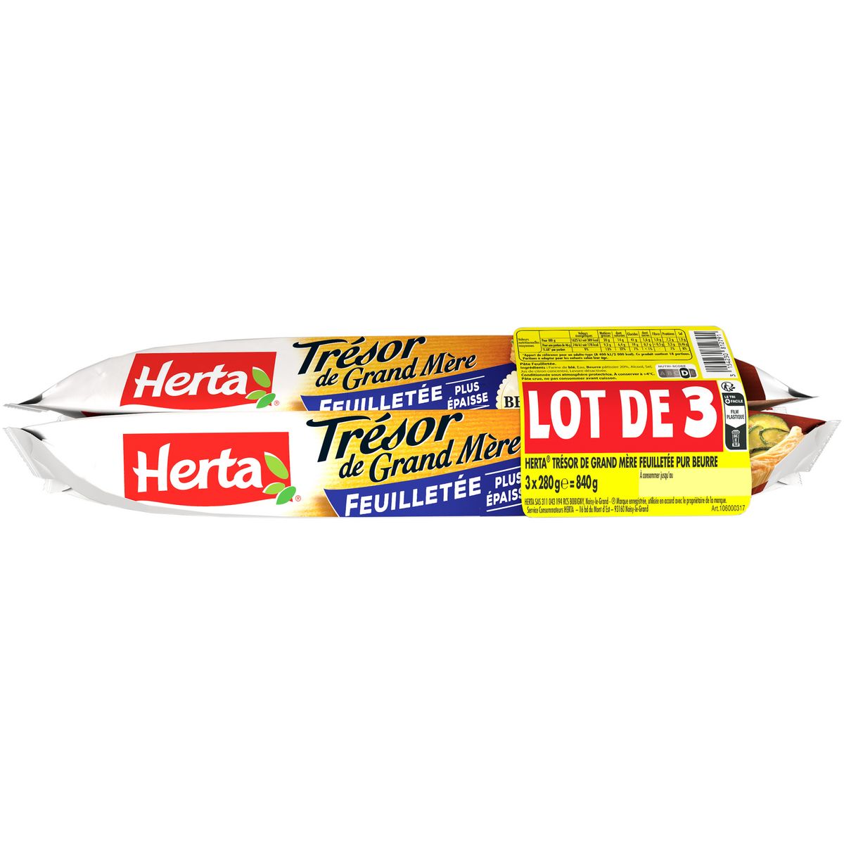 HERTA Trésor de Grand Mère Pâte feuilletée pur beurre 3x280g