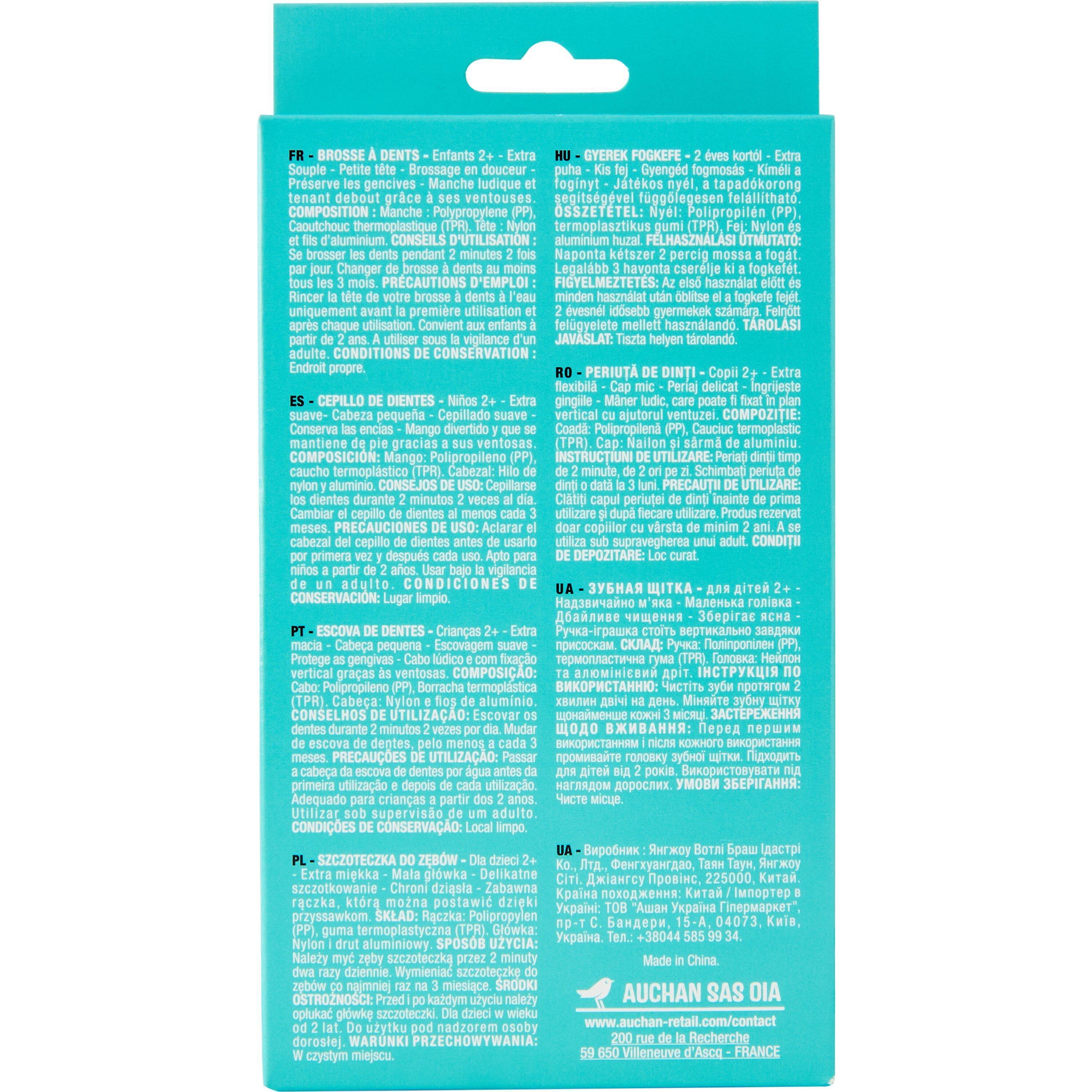 Voir la diapositive 2 : AUCHAN Brosse à dents Panda pour enfant 2ans+ 3 brosses