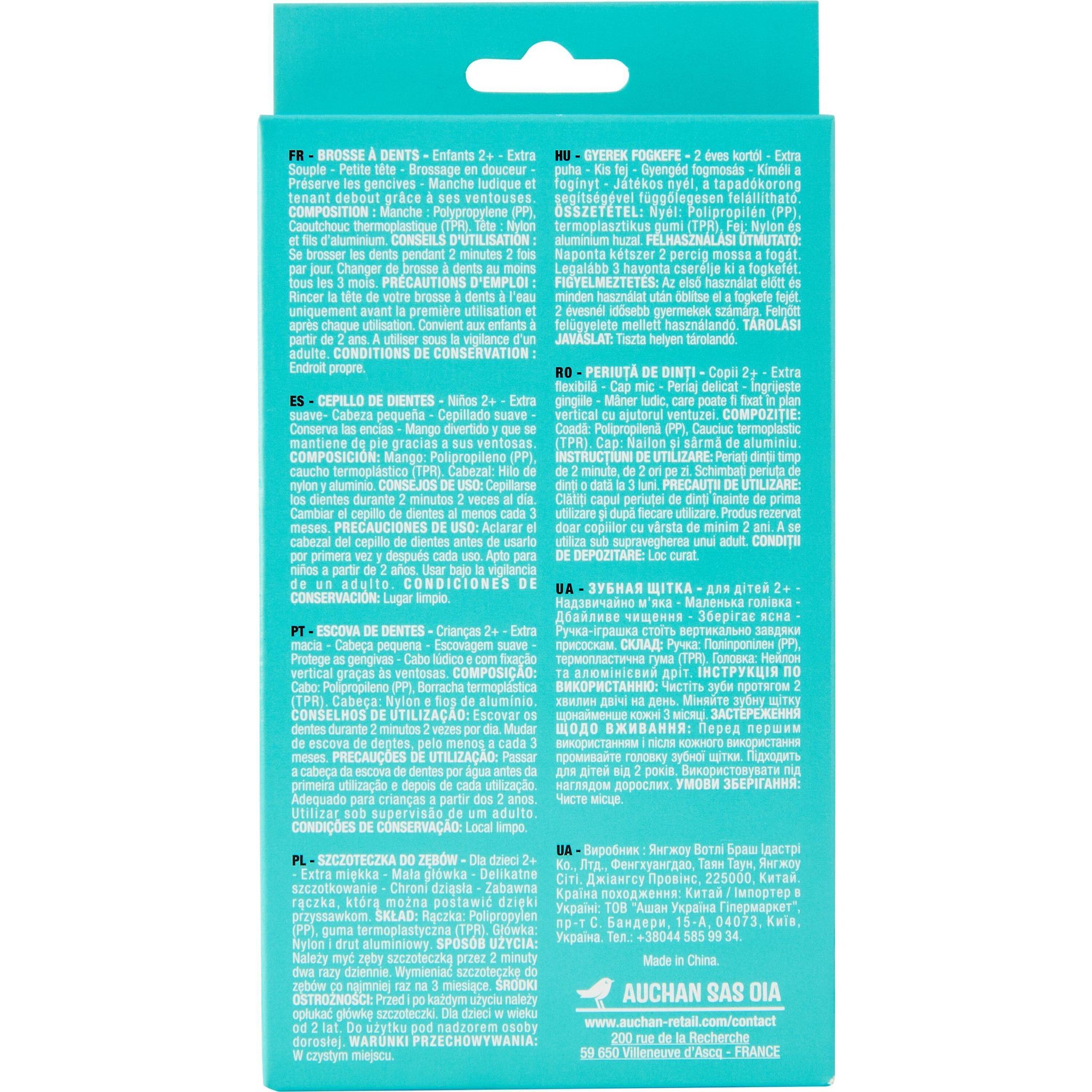 Voir la diapositive 2 : AUCHAN Brosse à dents Panda pour enfant 2ans+ 3 brosses