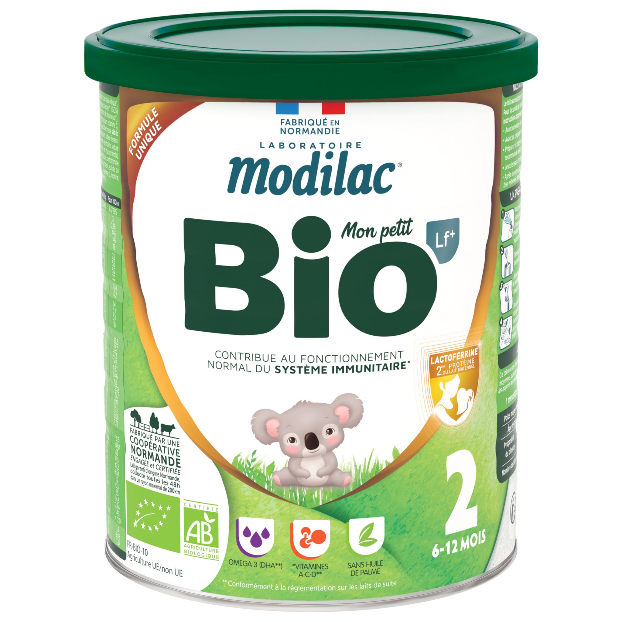 Voir la diapositive 2 : MODILAC Lait 2ème âge en poudre bio dès 6 mois 800g