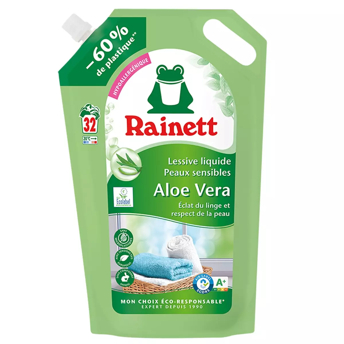 RAINETT Recharge lessive liquide peaux sensibles à l'Aloe Vera 32 lavages 1.6l