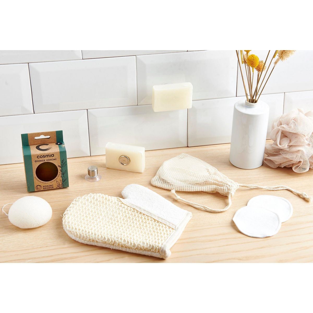 COSMIA Disques à démaquiller lavables avec un filet de lavage 6 disques + 1 filet