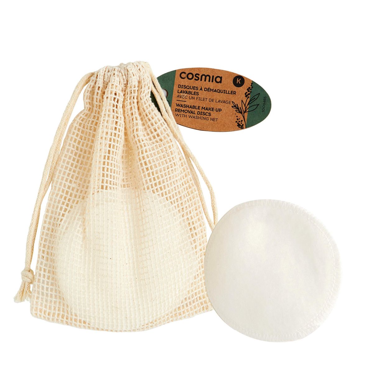 COSMIA Disques à démaquiller lavables avec un filet de lavage 6 disques + 1 filet