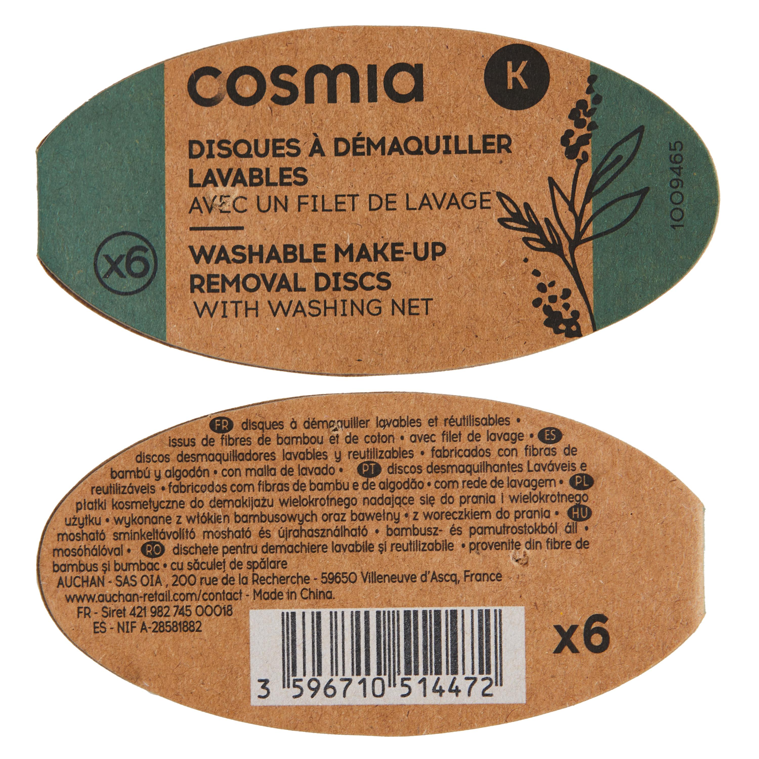 Voir la diapositive 4 : COSMIA Disques à démaquiller lavables avec un filet de lavage 6 disques + 1 filet