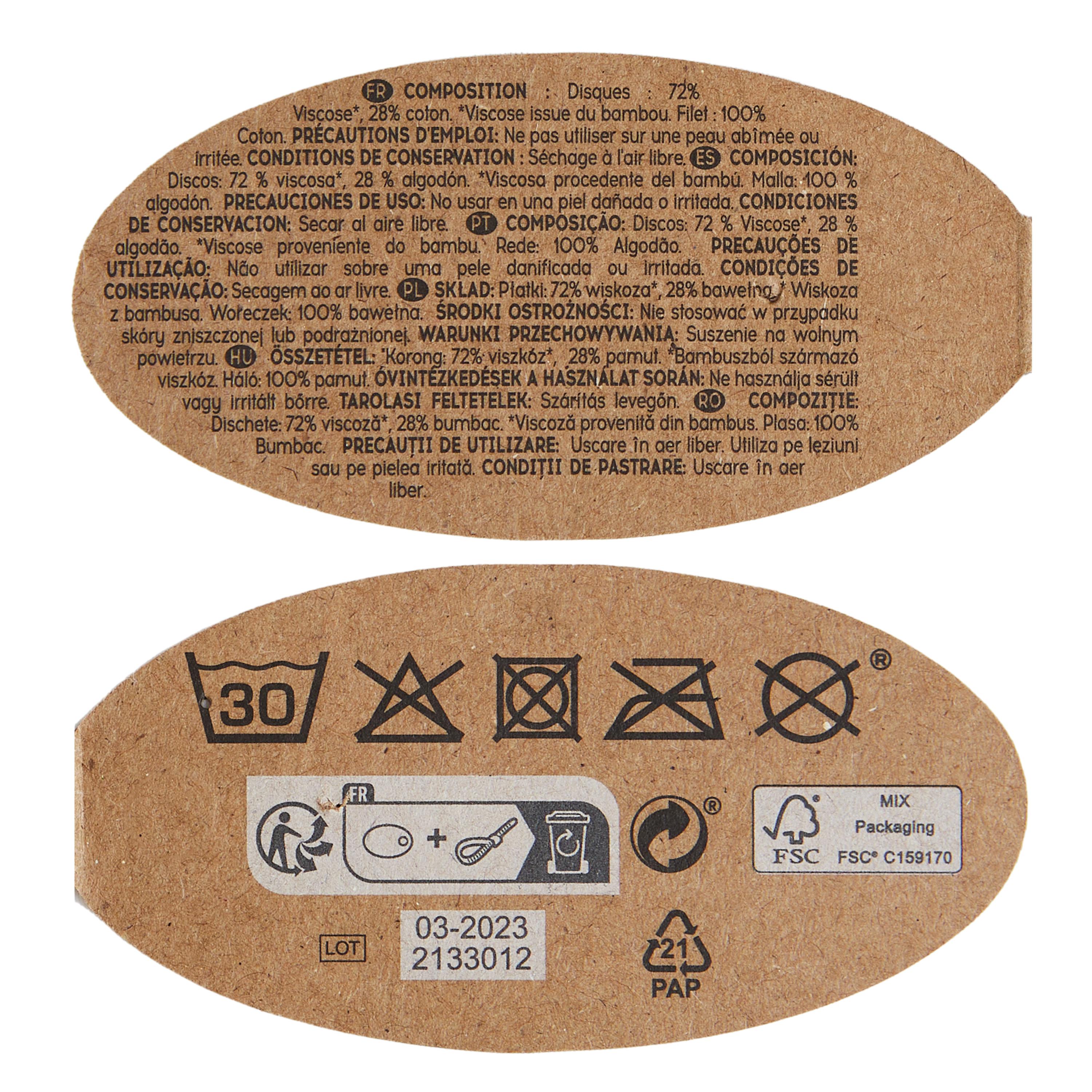Voir la diapositive 5 : COSMIA Disques à démaquiller lavables avec un filet de lavage 6 disques + 1 filet