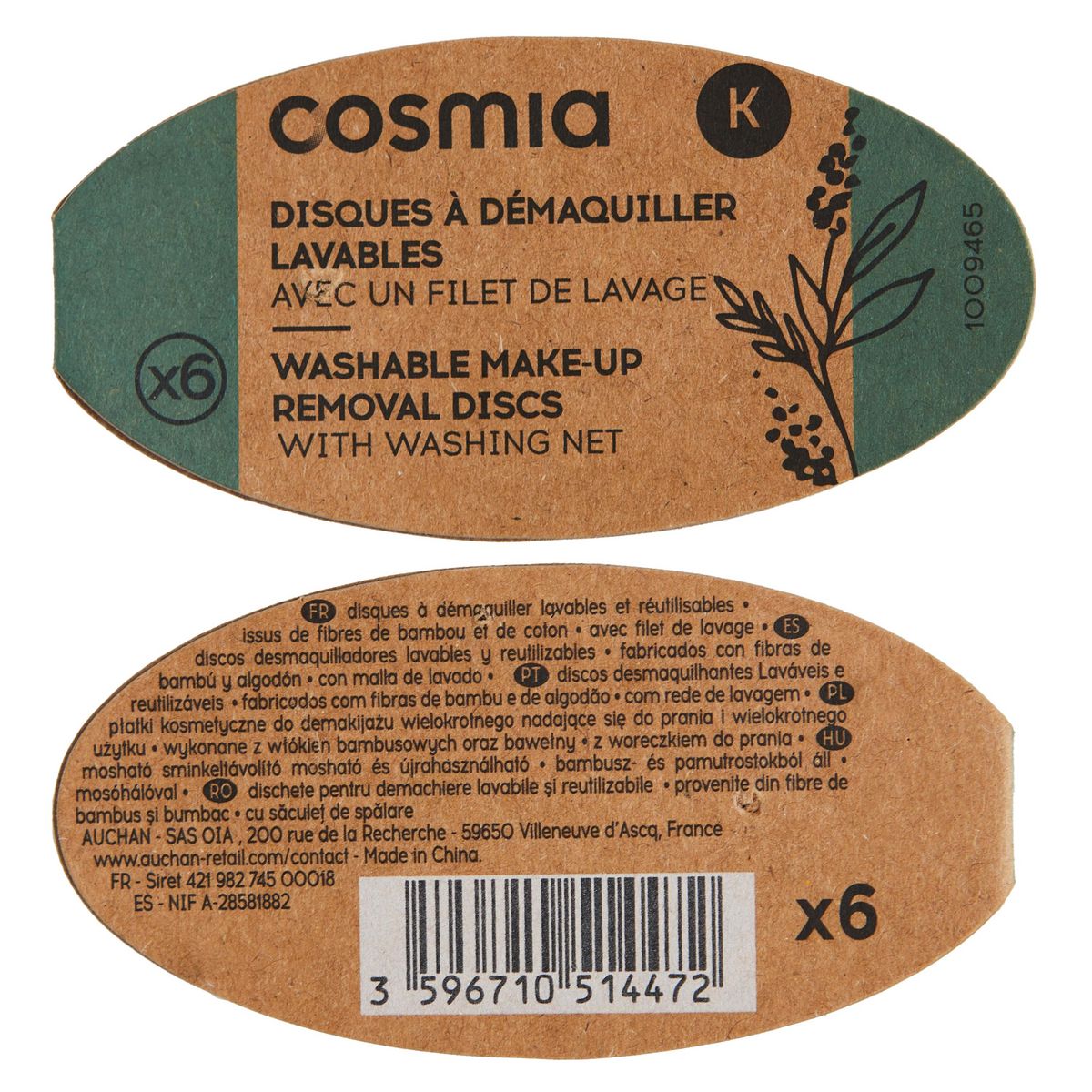 COSMIA Disques à démaquiller lavables avec un filet de lavage 6 disques + 1 filet