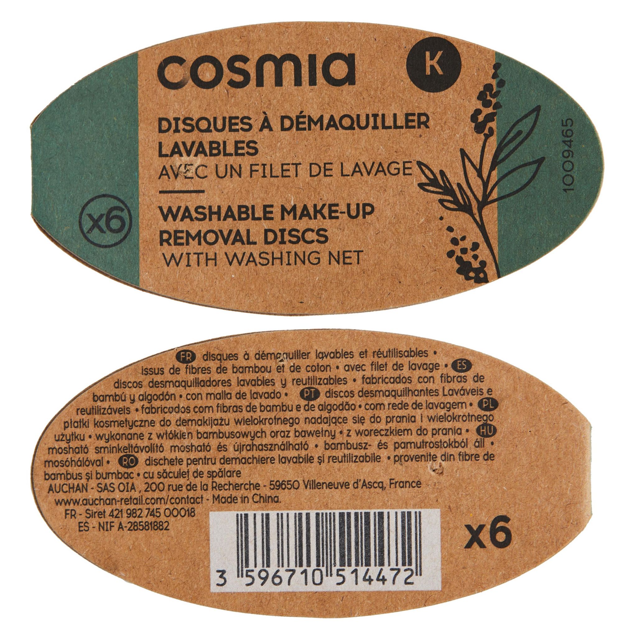 Voir la diapositive 5 : COSMIA Disques à démaquiller lavables avec un filet de lavage 6 disques + 1 filet
