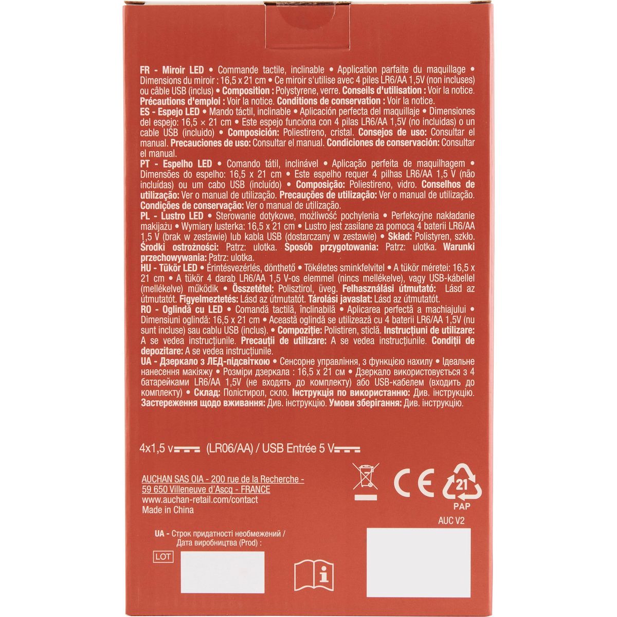 COSMIA Miroir led commande tactile 1 pièce