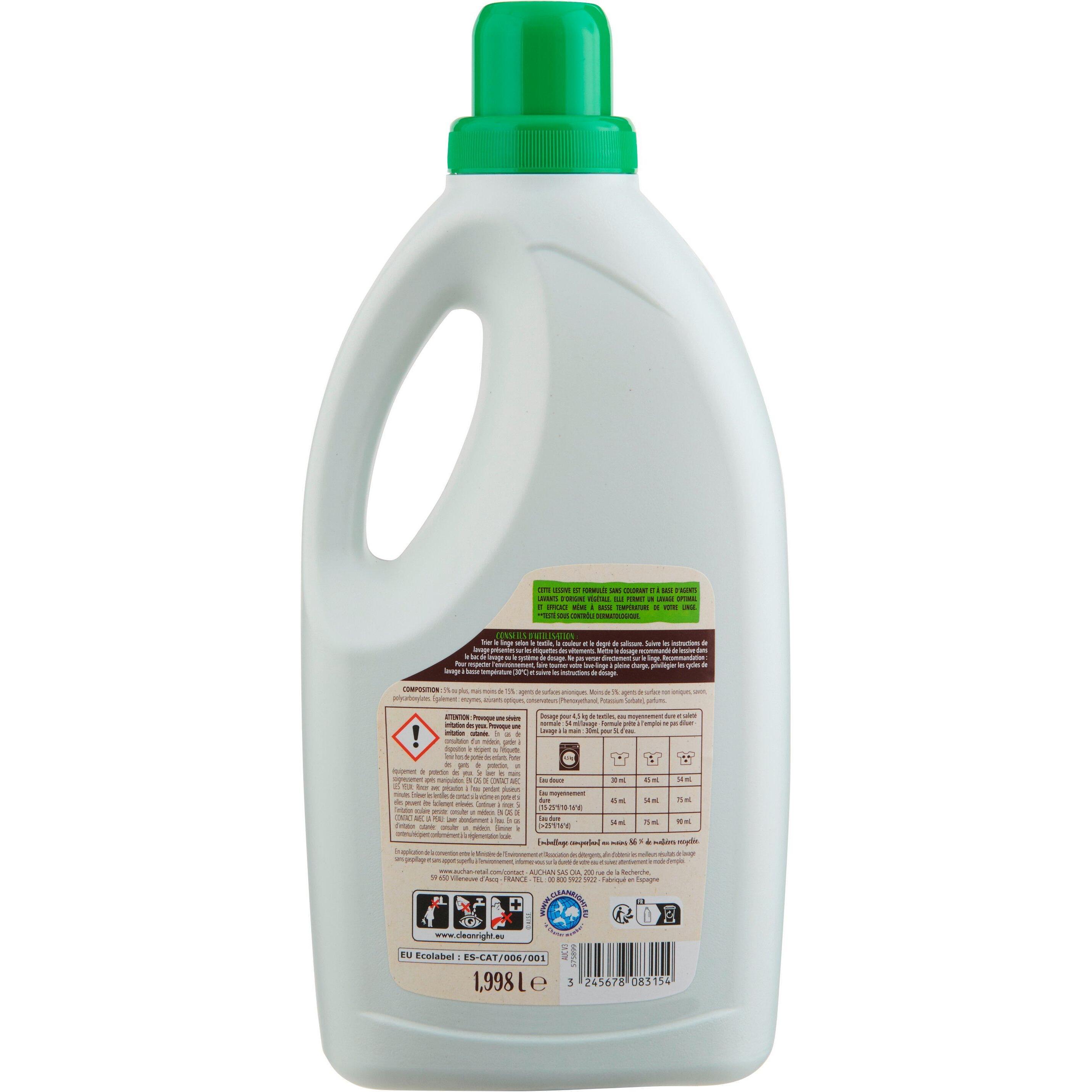 Voir la diapositive 2 : AUCHAN BETTER LIFE Lessive liquide peaux sensibles aloe vera 37 lavages 1,998l