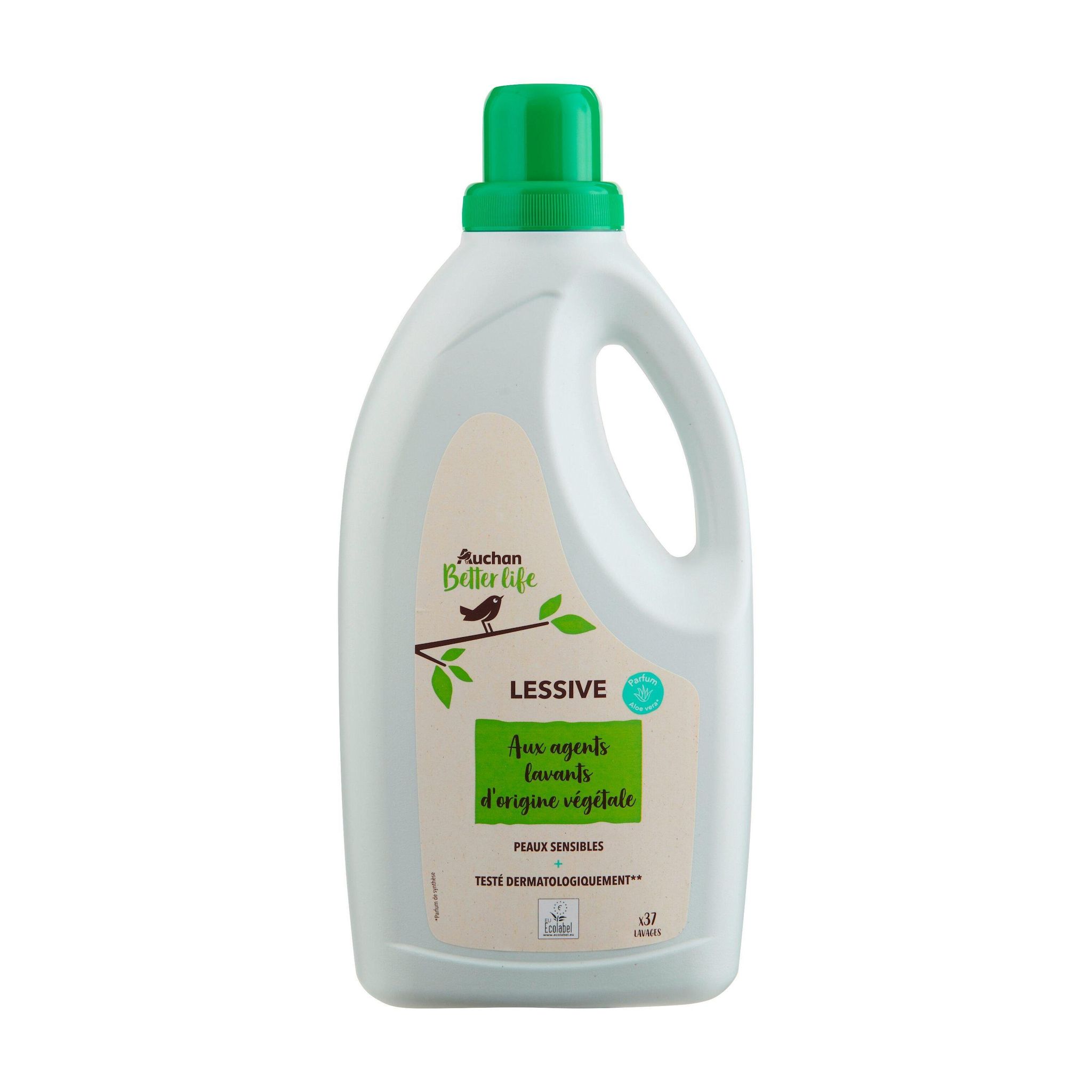 Voir la diapositive 2 : AUCHAN BETTER LIFE Lessive liquide peaux sensibles aloe vera 37 lavages 1,998l