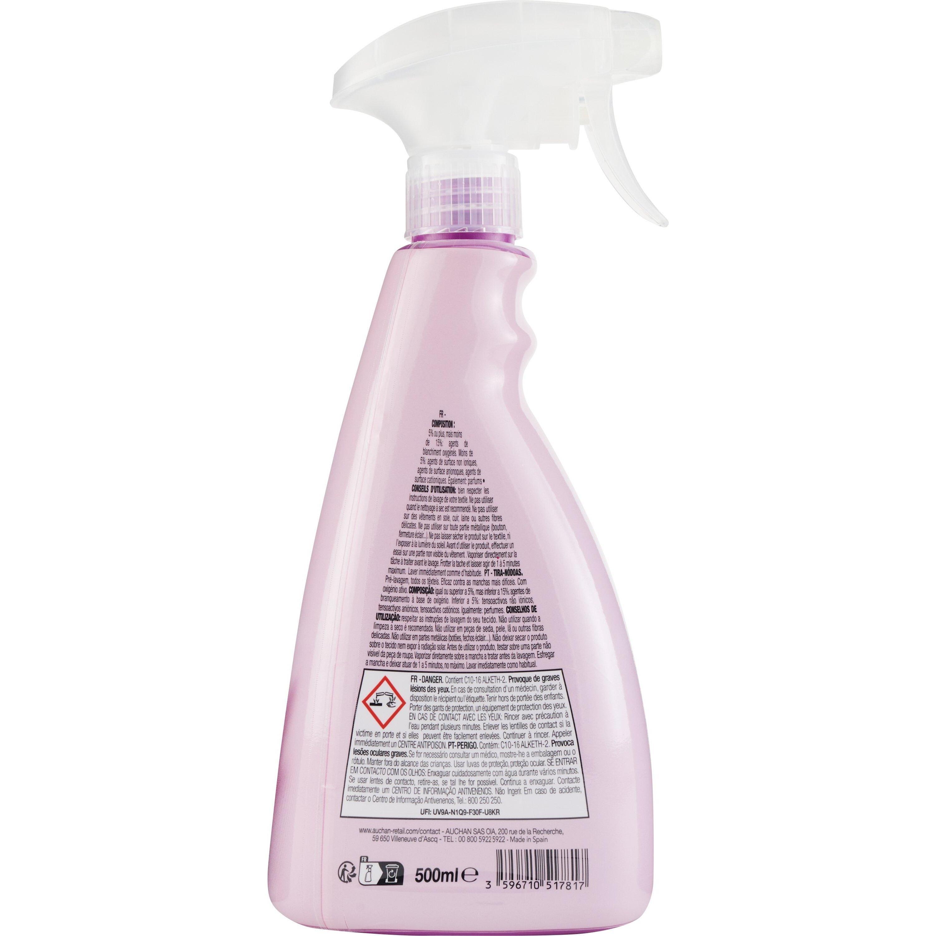 Voir la diapositive 2 : AUCHAN Spray détachant avant lavage tous textiles 500ml