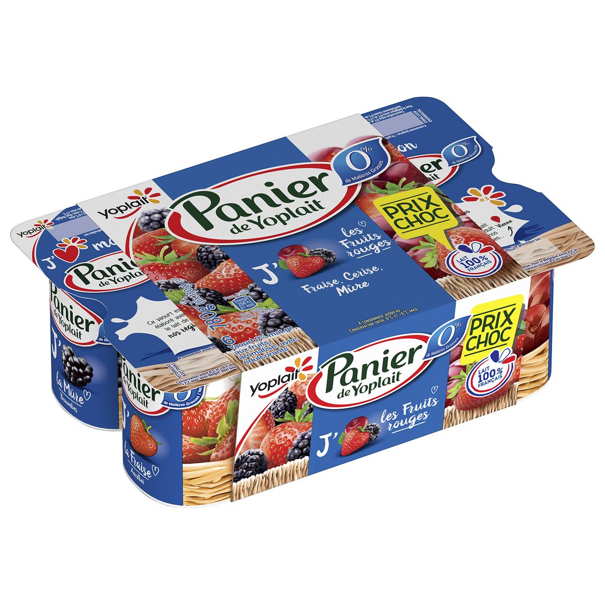 PANIER DE YOPLAIT Yaourt allégé aux fruits rouges 0% avec morceaux 6x130g