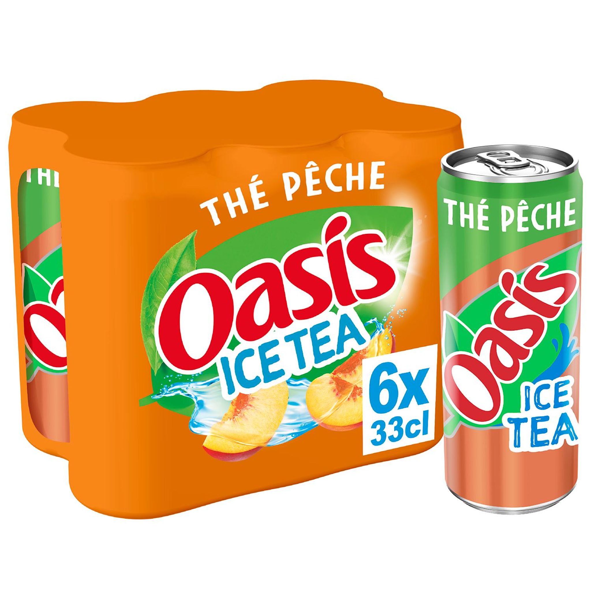 Voir la diapositive 2 : OASIS Boisson aux fruits saveur thé glacé pêche boîte 6x33cl