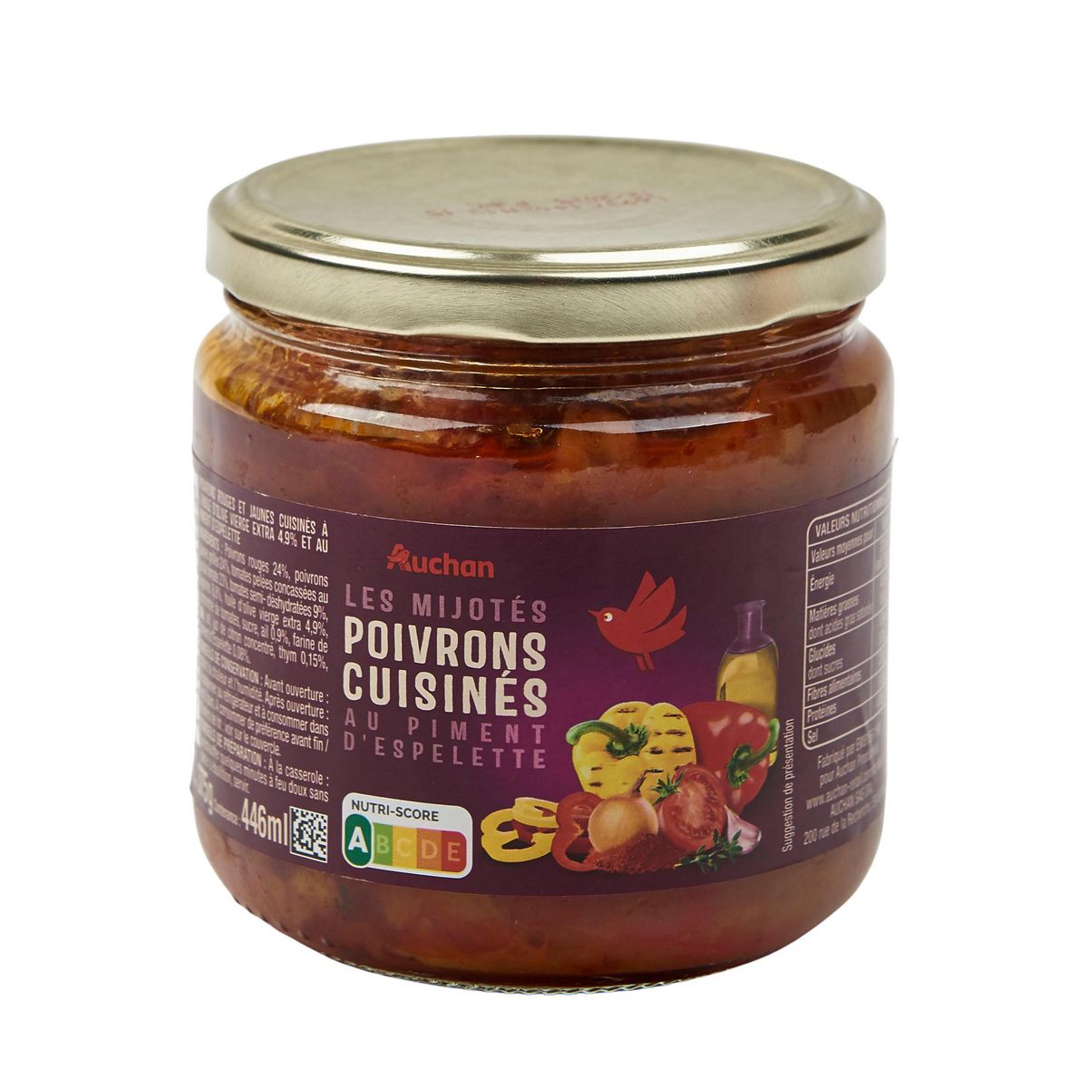 AUCHAN Poivrons cuisinés au piment d'Espelette Les Mijotés 375g