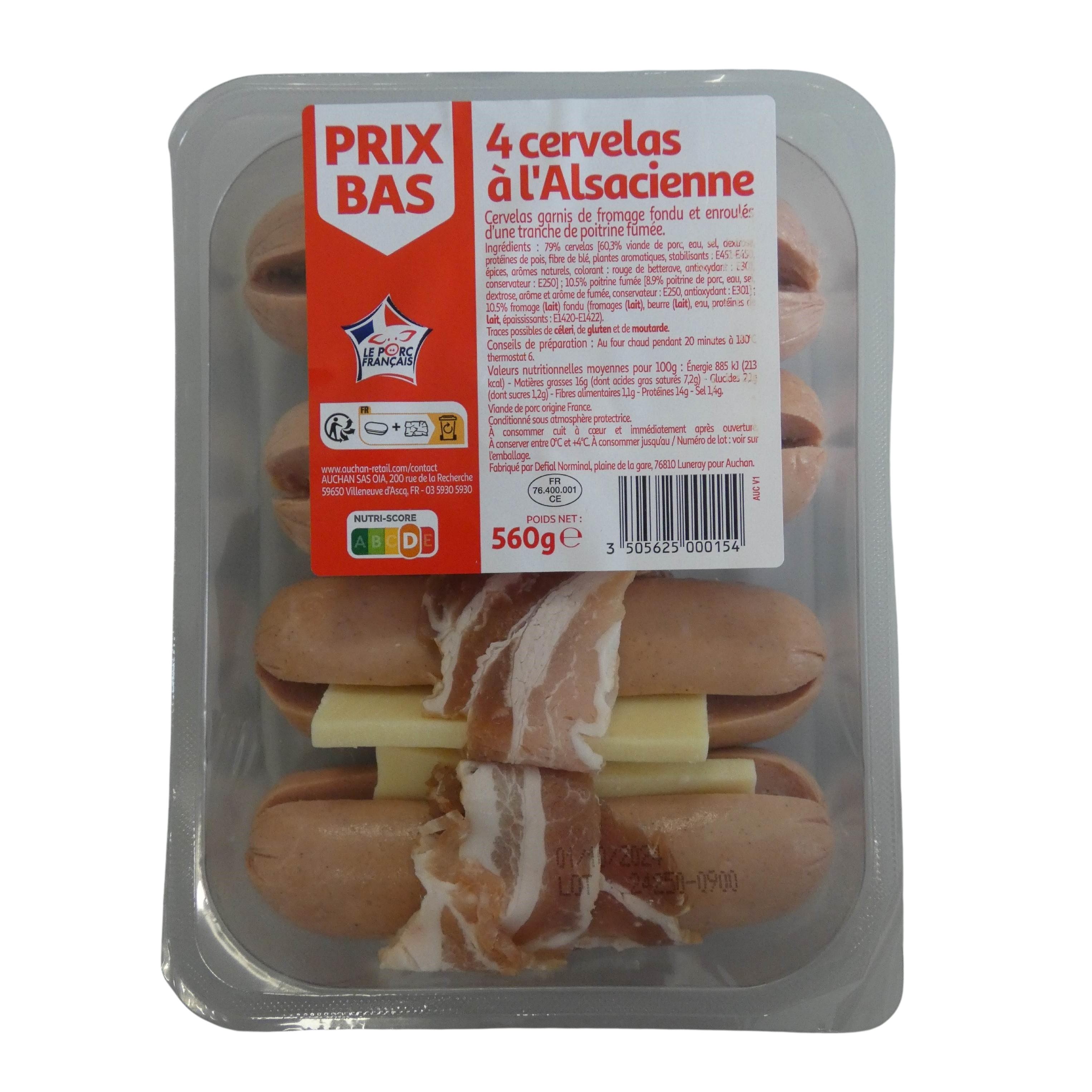 Voir la diapositive 2 : PRIX BAS Cervelas à l'Alsacienne 4 pièces 560g