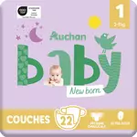 AUCHAN BABY Couches nouveau né taille 1 (2-5 kg) 22 couches