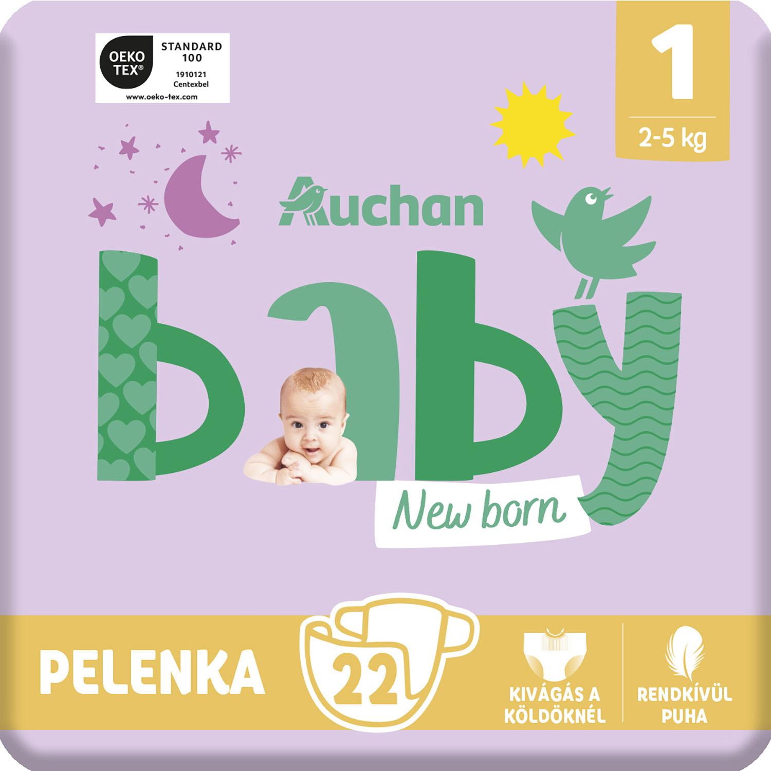 Voir la diapositive 2 : AUCHAN BABY Couches nouveau né taille 1 (2-5 kg) 22 couches