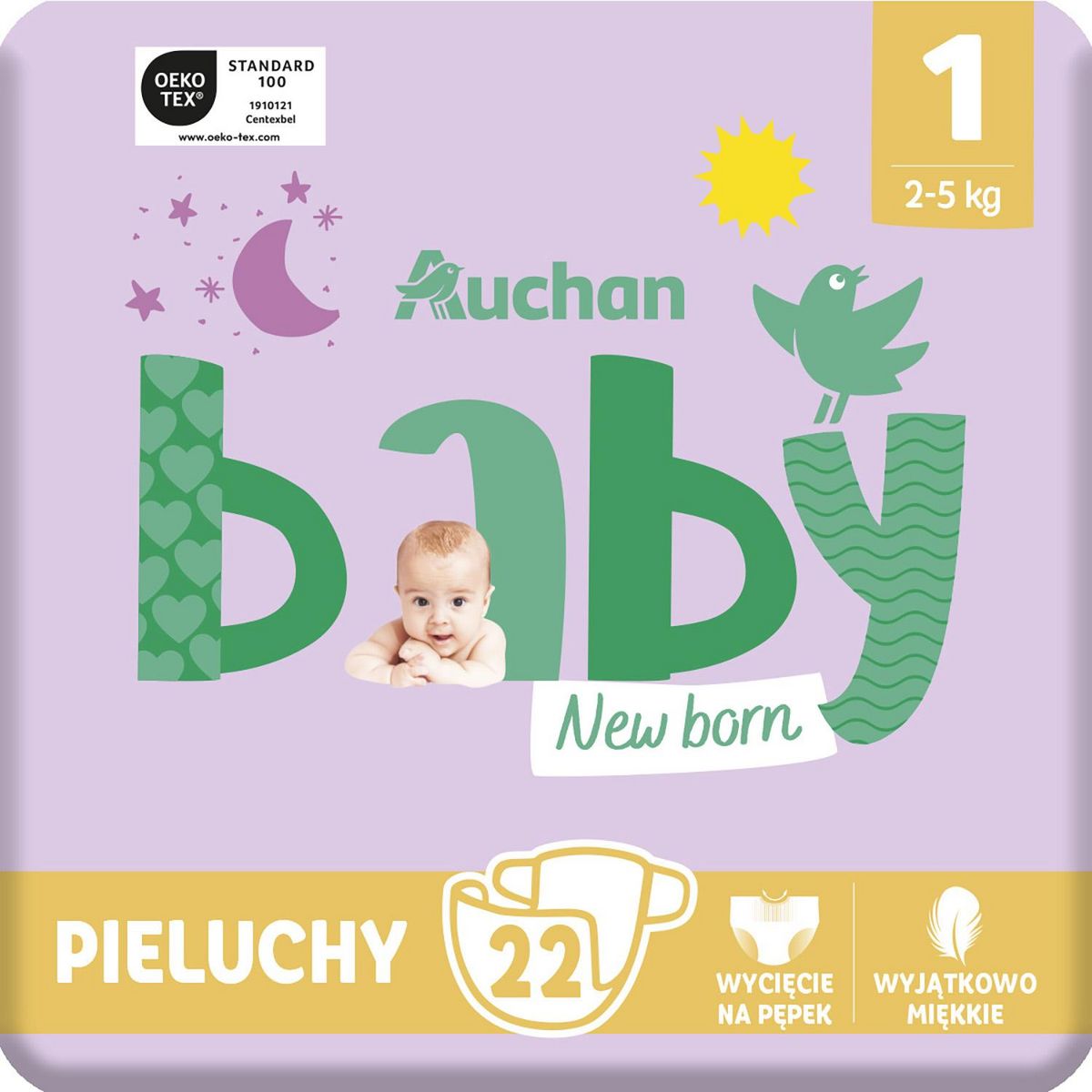 AUCHAN BABY Couches nouveau né taille 1 (2-5 kg) 22 couches