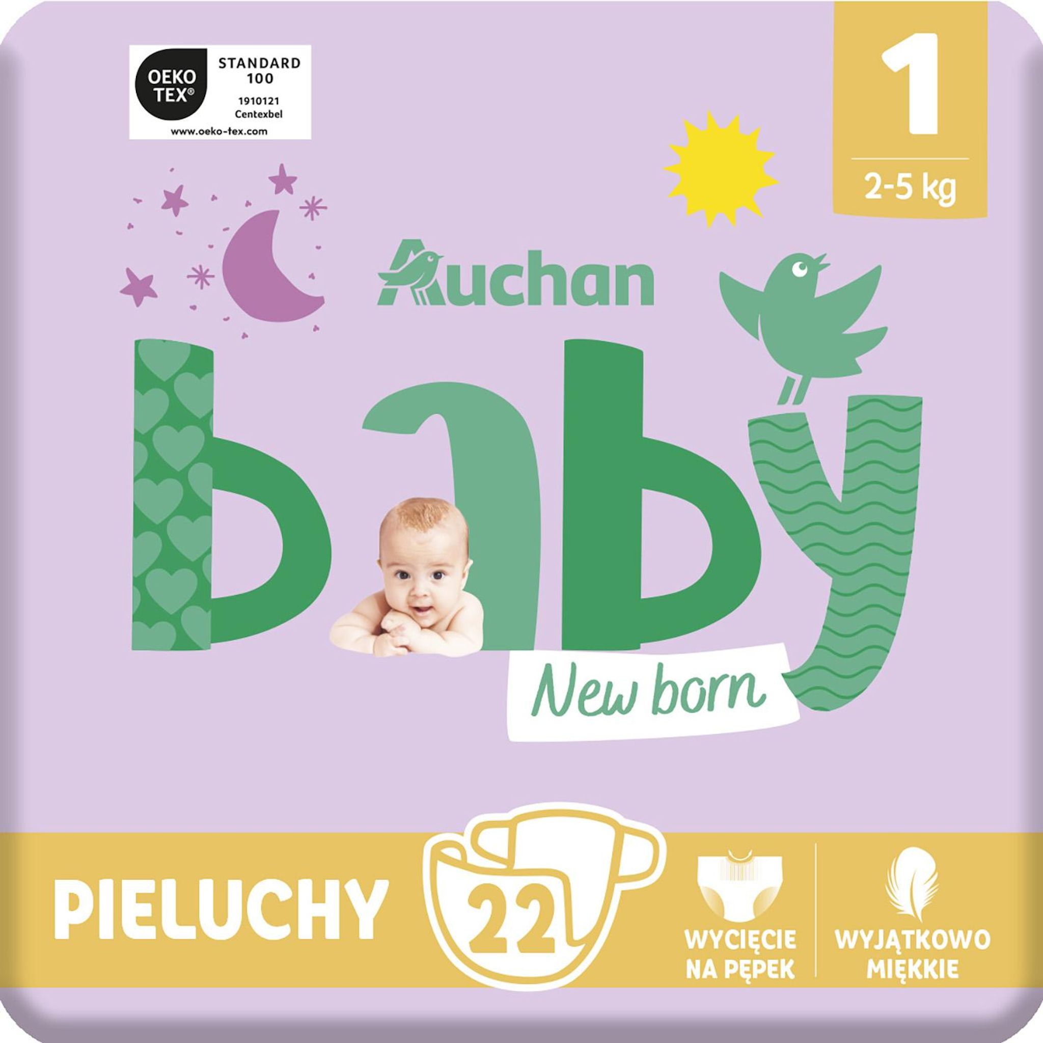 Voir la diapositive 4 : AUCHAN BABY Couches nouveau né taille 1 (2-5 kg) 22 couches