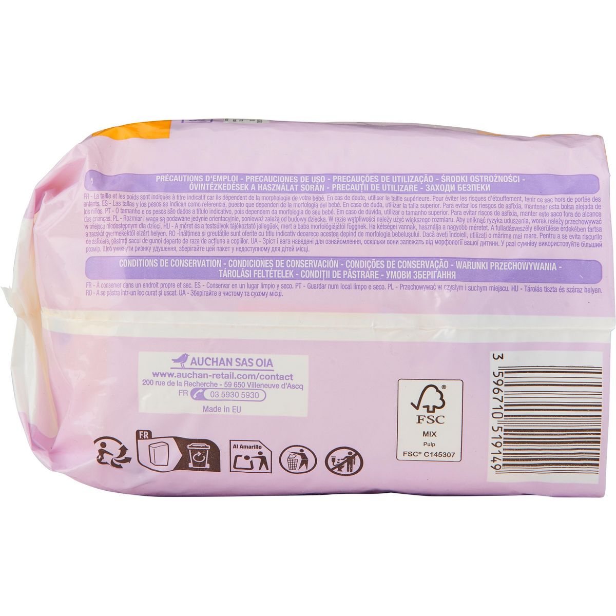 AUCHAN BABY Couches nouveau né taille 1 (2-5 kg) 22 couches