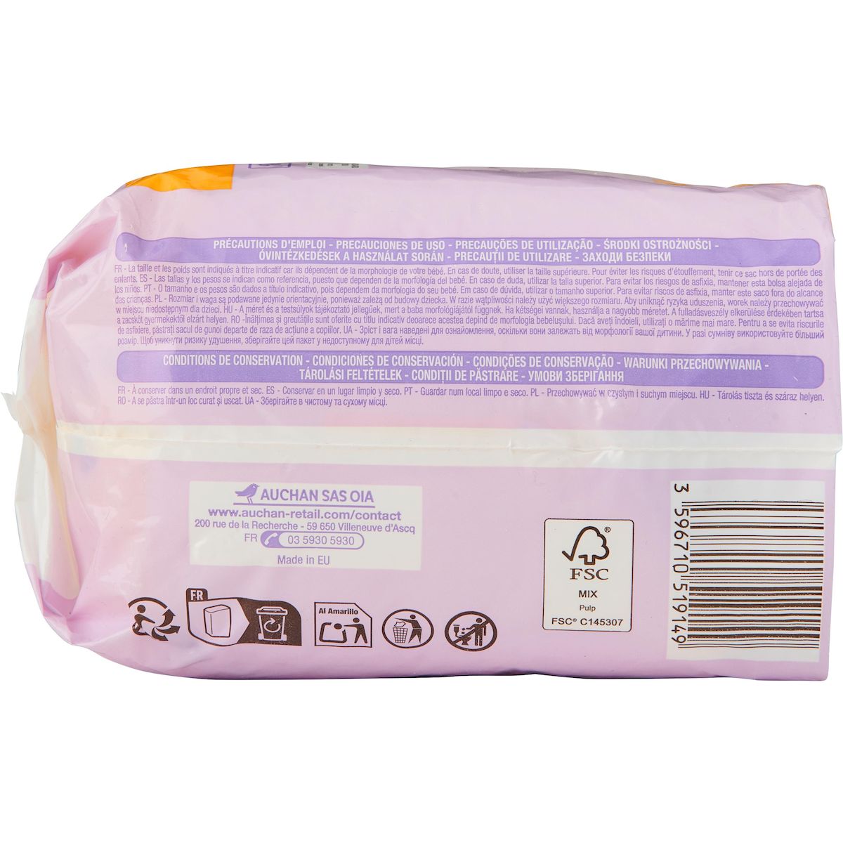 AUCHAN BABY Couches nouveau né taille 1 (2-5 kg) 22 couches