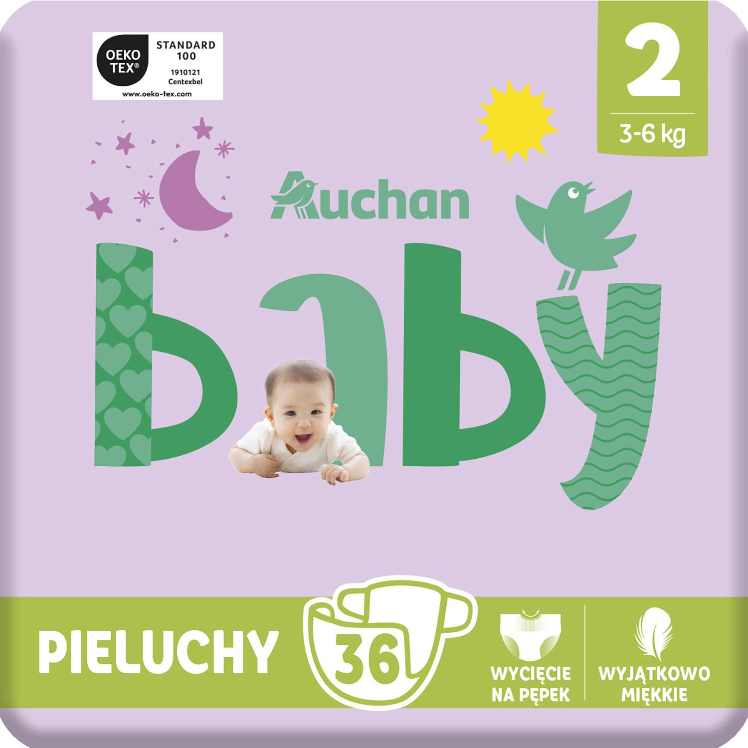 Voir la diapositive 2 : AUCHAN BABY Couches taille 2 (3-6kg) 36 couches