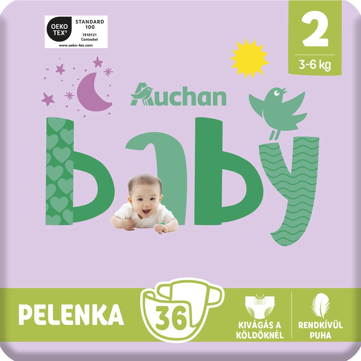 AUCHAN BABY Couches taille 2 (3-6kg) 36 couches