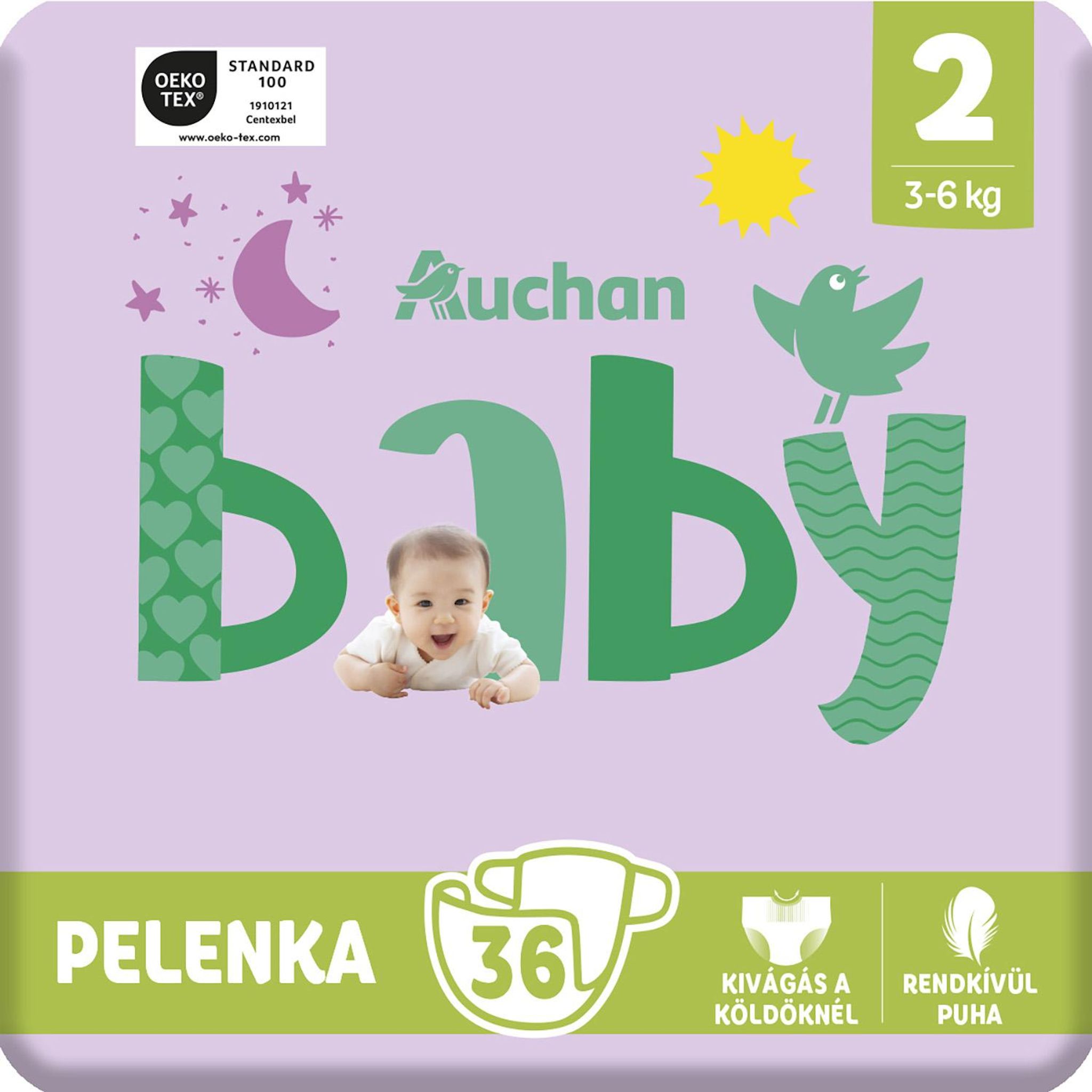 Voir la diapositive 2 : AUCHAN BABY Couches taille 2 (3-6kg) 36 couches
