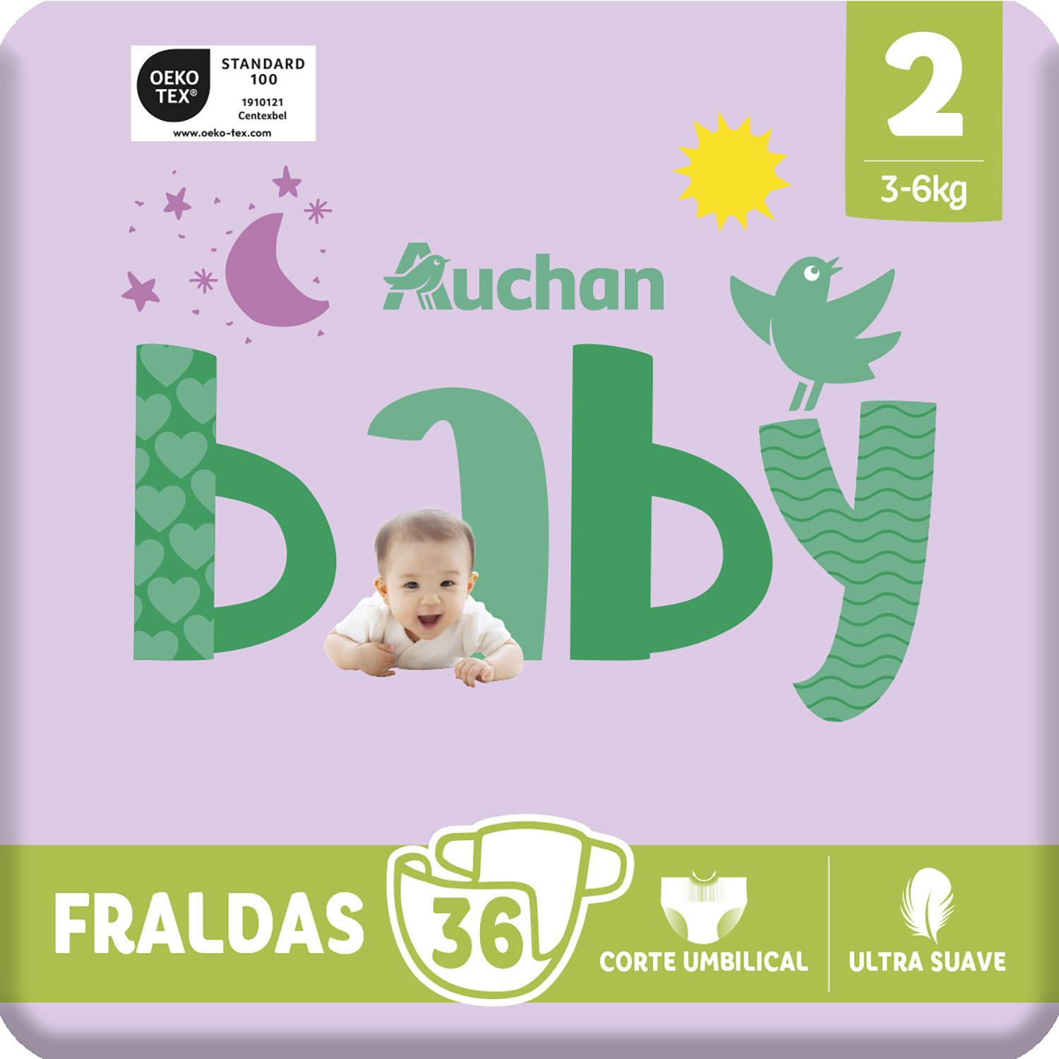 Voir la diapositive 4 : AUCHAN BABY Couches taille 2 (3-6kg) 36 couches