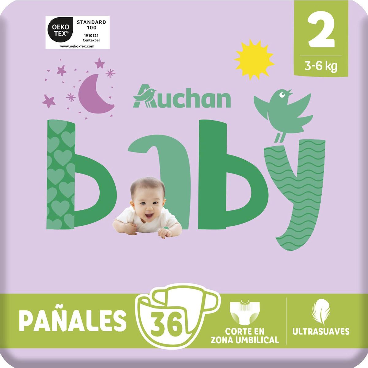 AUCHAN BABY Couches taille 2 (3-6kg) 36 couches