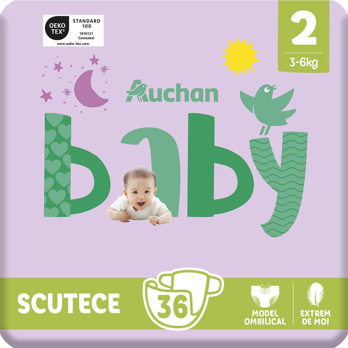 AUCHAN BABY Couches taille 2 (3-6kg) 36 couches