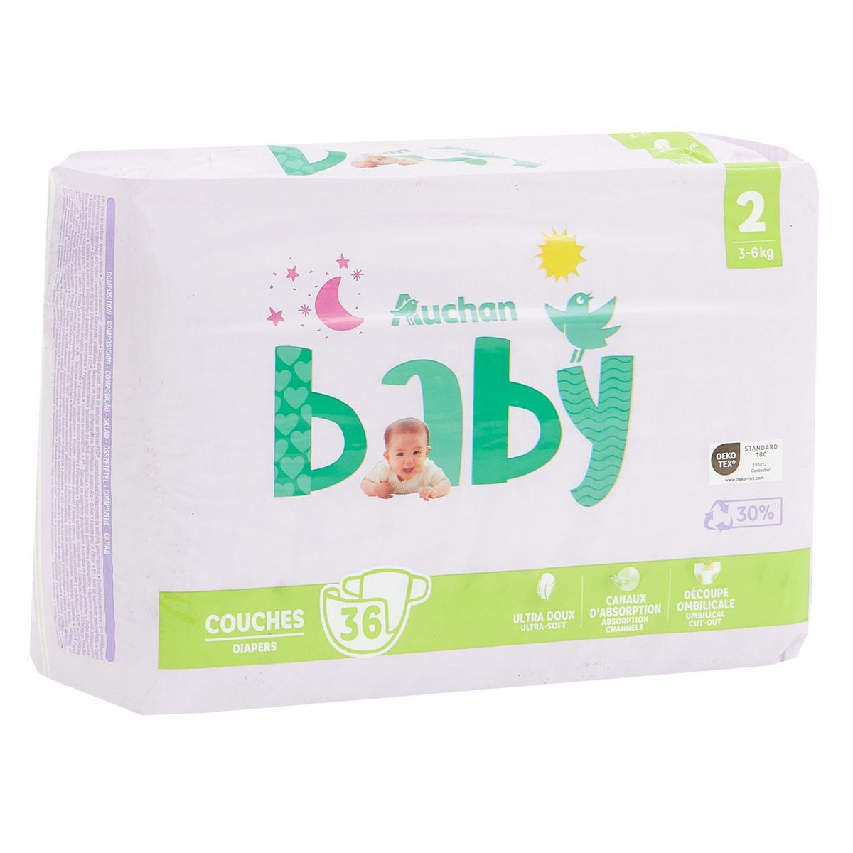 AUCHAN BABY Couches taille 2 (3-6kg) 36 couches