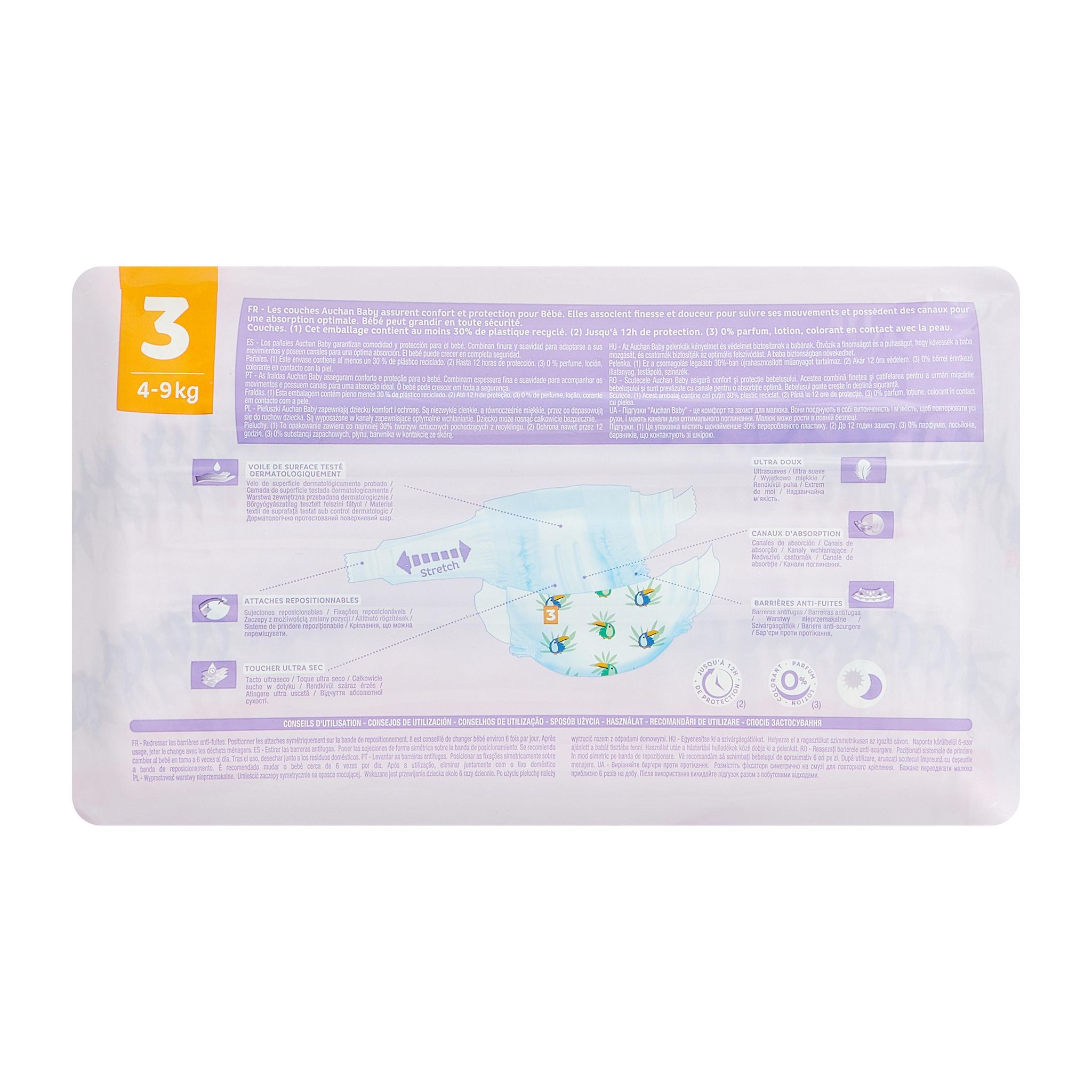 Voir la diapositive 5 : AUCHAN BABY Couches taille 3 (4-9kg) 50 couches