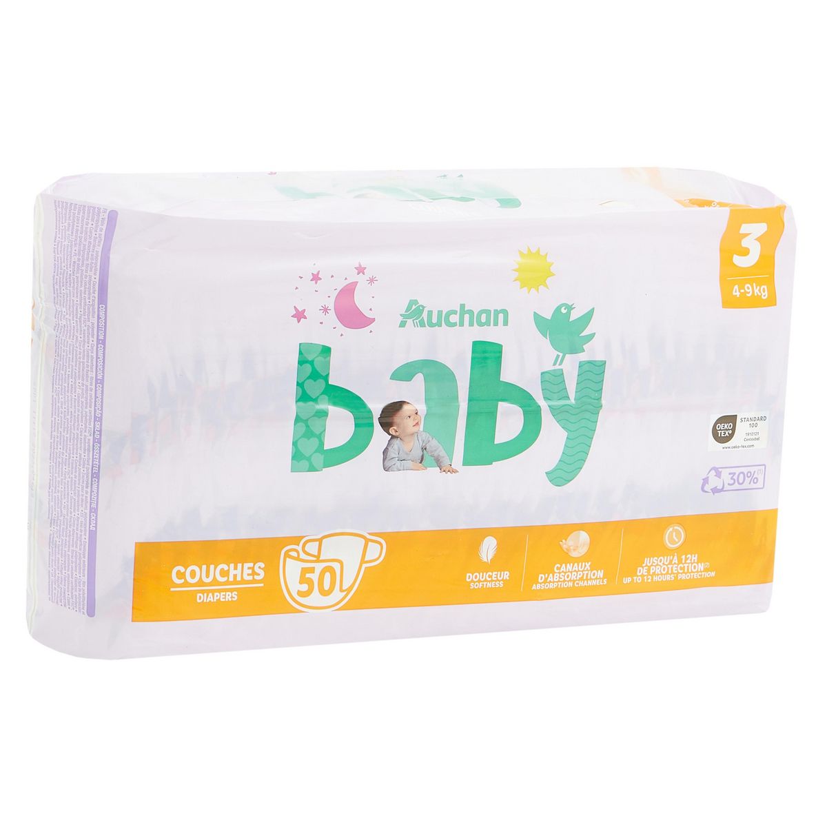 AUCHAN BABY Couches taille 3 (4-9kg) 50 couches
