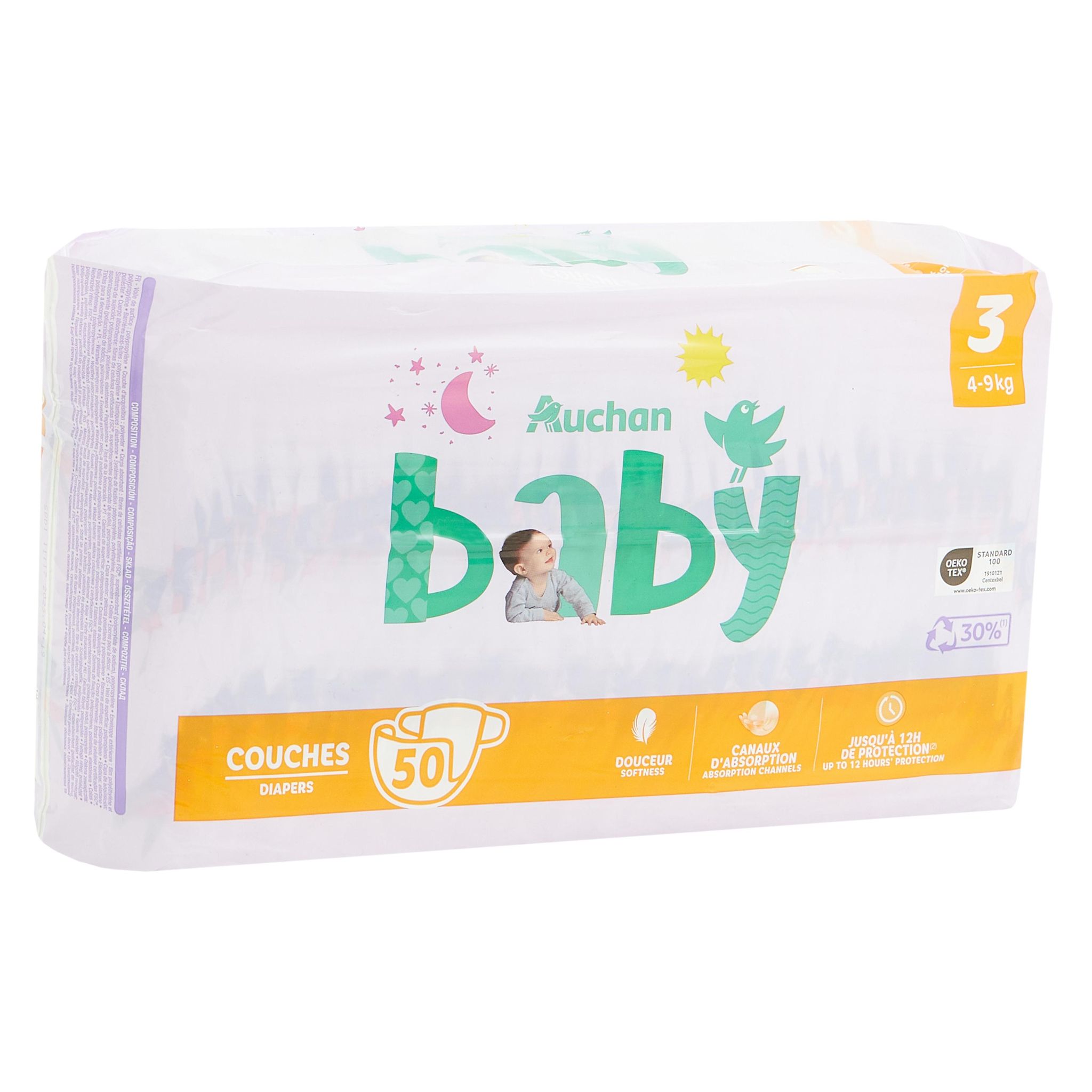 Voir la diapositive 10 : AUCHAN BABY Couches taille 3 (4-9kg) 50 couches