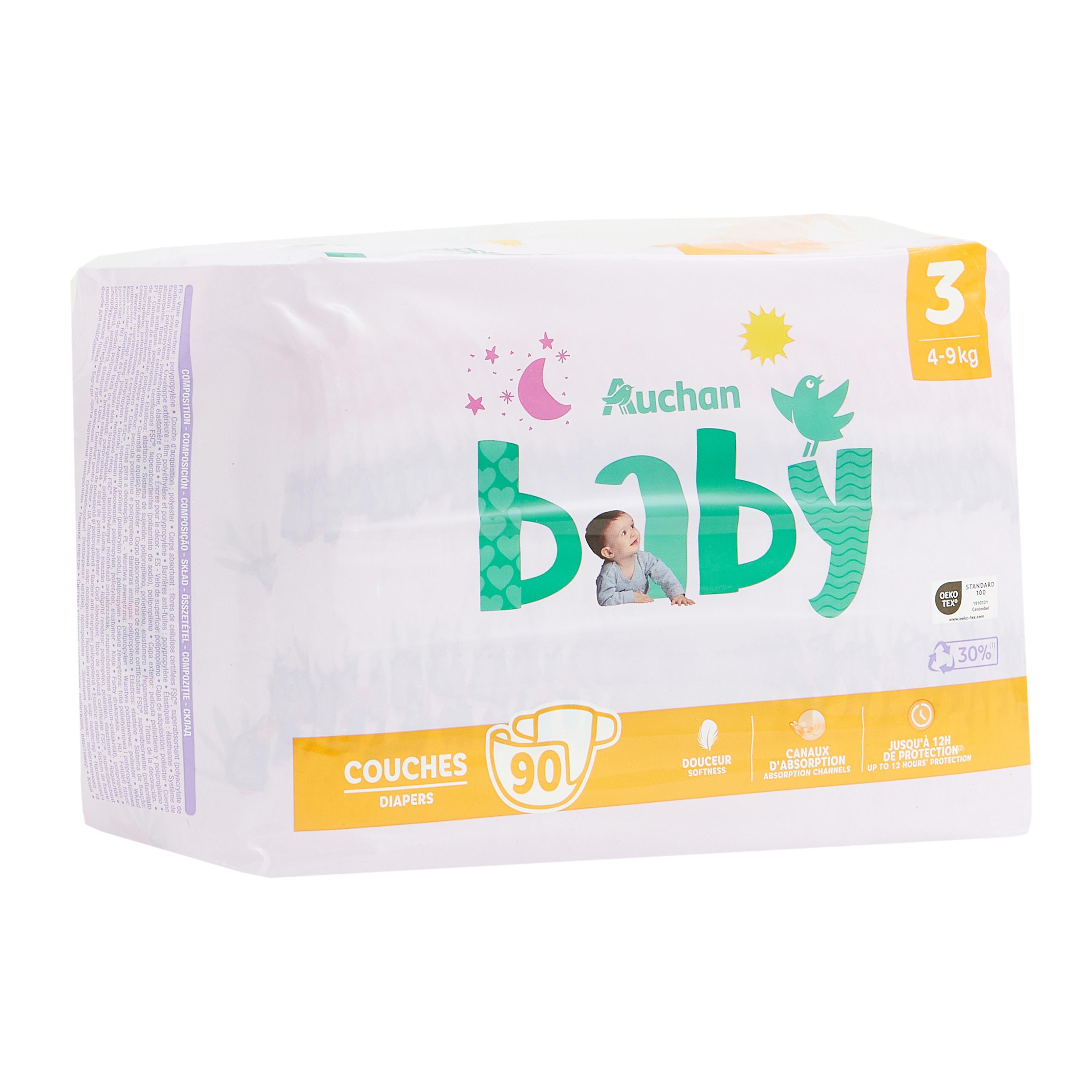 Voir la diapositive 7 : AUCHAN BABY Couches taille 3 (4-9kg) 90 couches