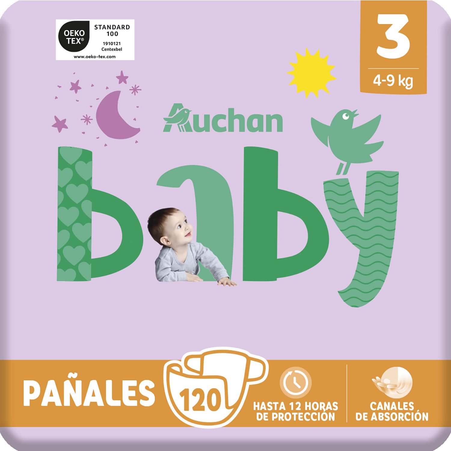 Voir la diapositive 2 : AUCHAN BABY Couches taille 3 (4-9kg) 120 couches