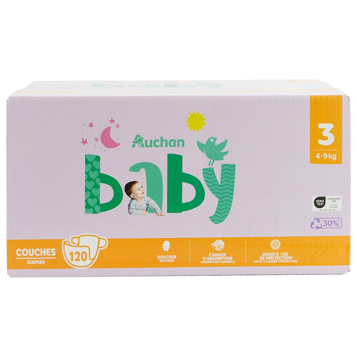 AUCHAN BABY Couches taille 3 (4-9kg) 120 couches