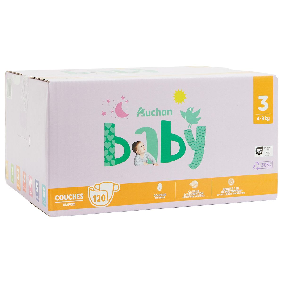 AUCHAN BABY Couches taille 3 (4-9kg) 120 couches