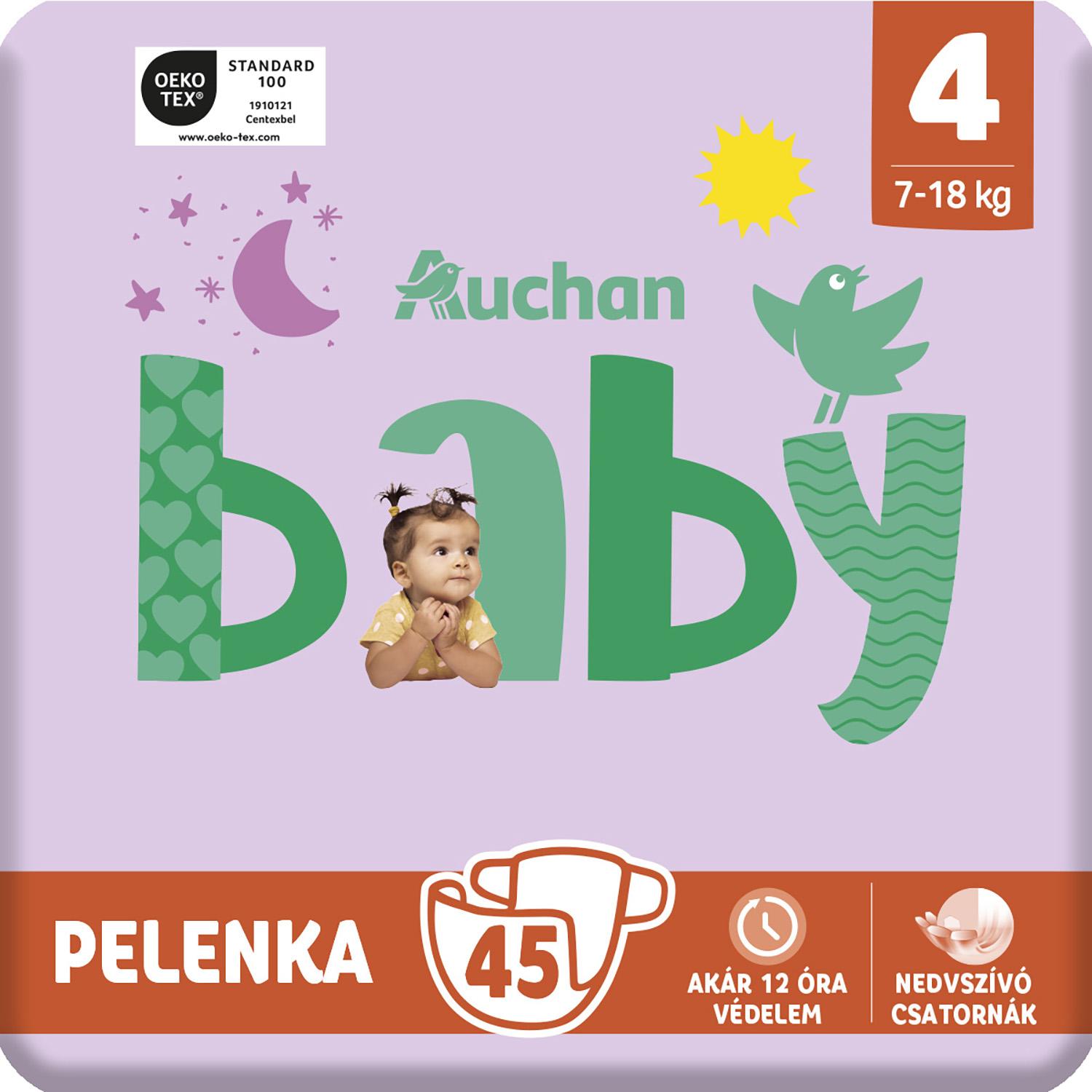 Voir la diapositive 2 : AUCHAN BABY Couches taille 4 (7-18kg) 45 couches