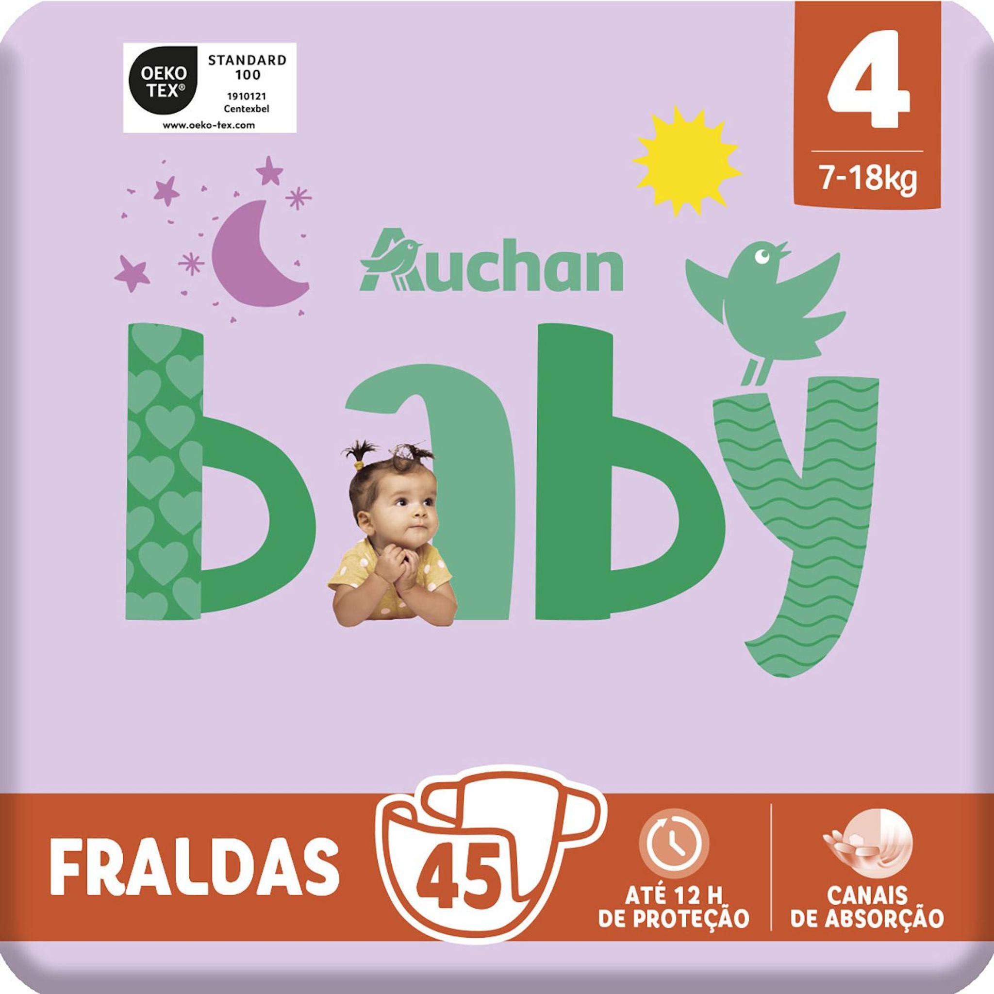 Voir la diapositive 2 : AUCHAN BABY Couches taille 4 (7-18kg) 45 couches