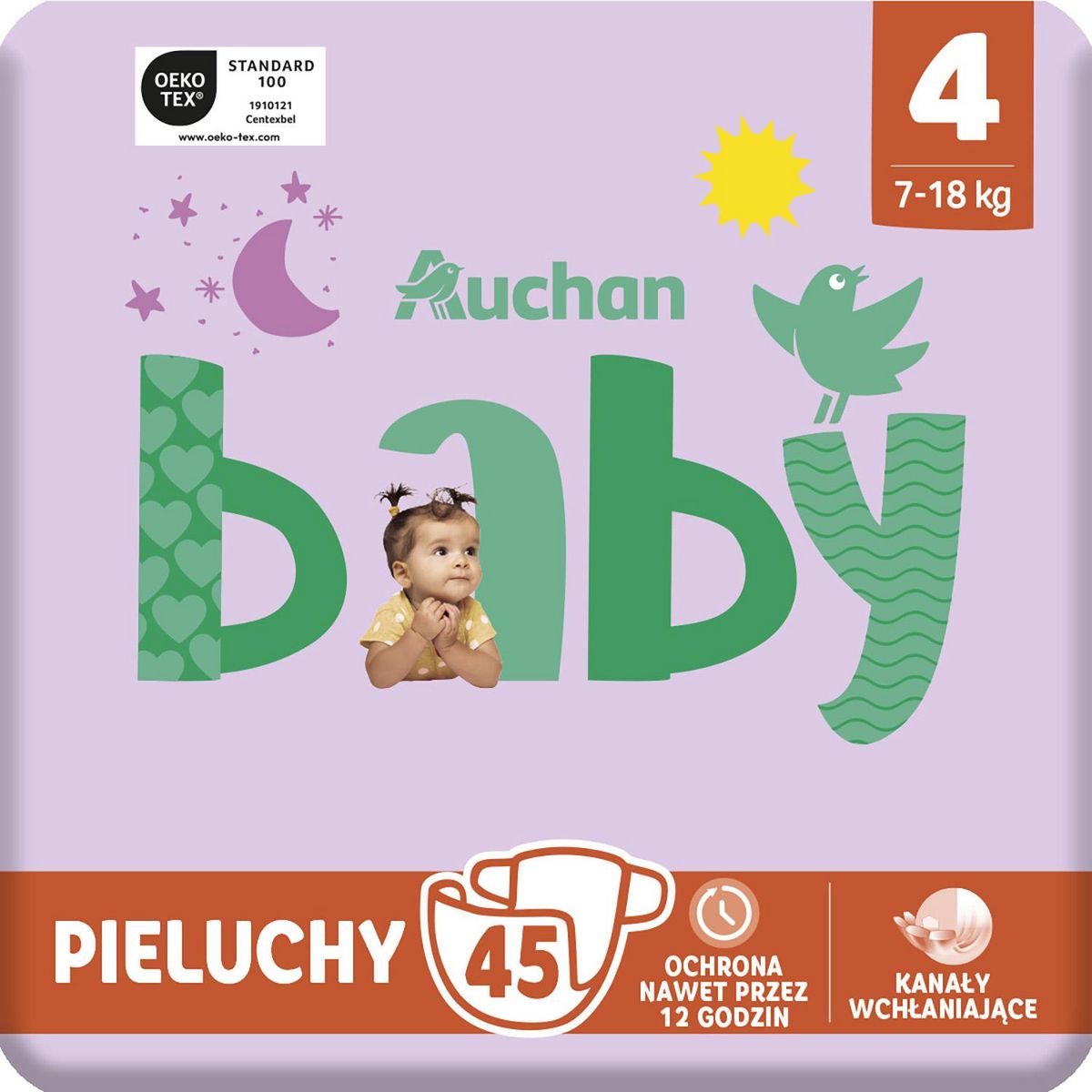 AUCHAN BABY Couches taille 4 (7-18kg) 45 couches