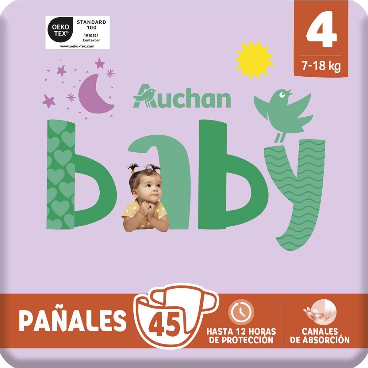 AUCHAN BABY Couches taille 4 (7-18kg) 45 couches