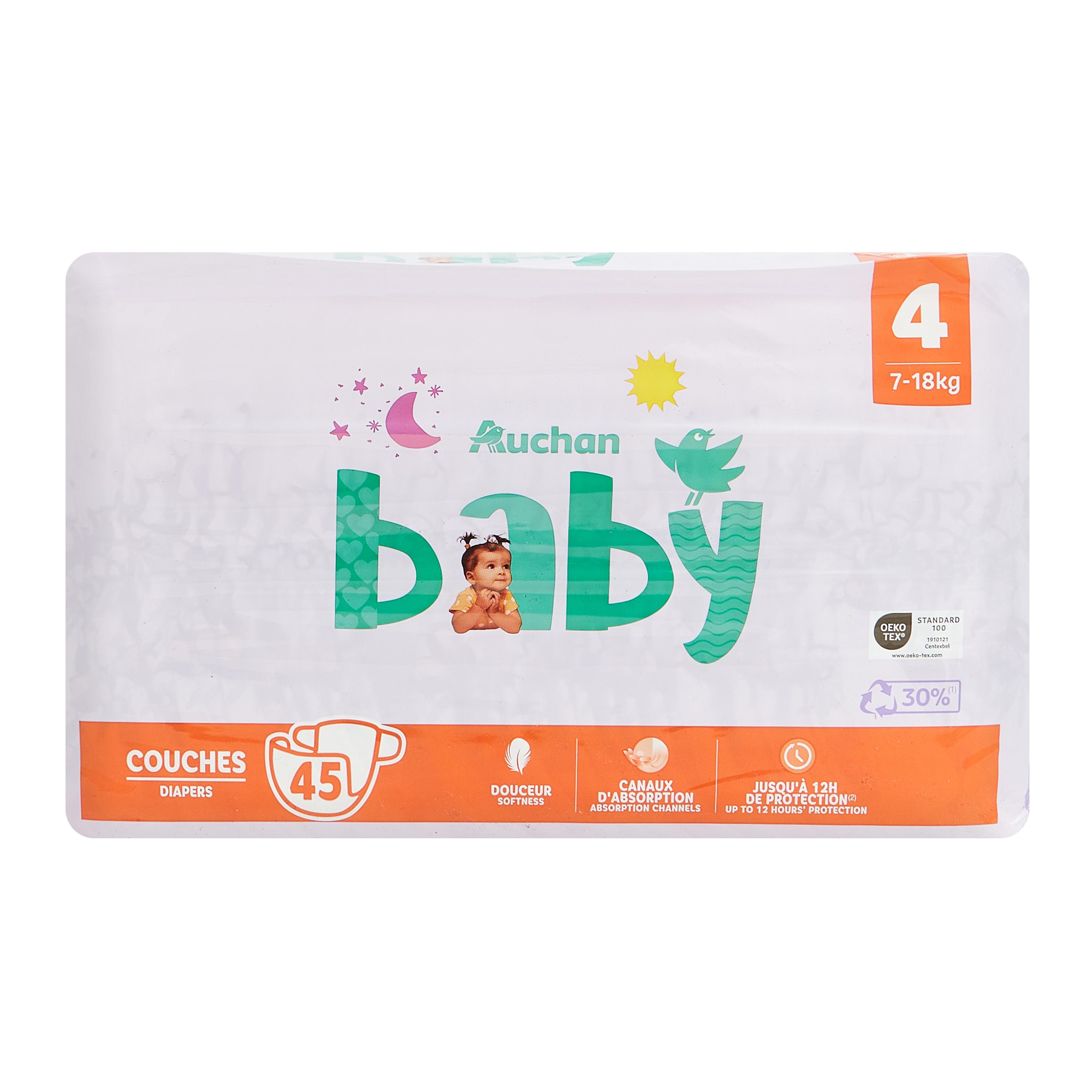 Voir la diapositive 8 : AUCHAN BABY Couches taille 4 (7-18kg) 45 couches