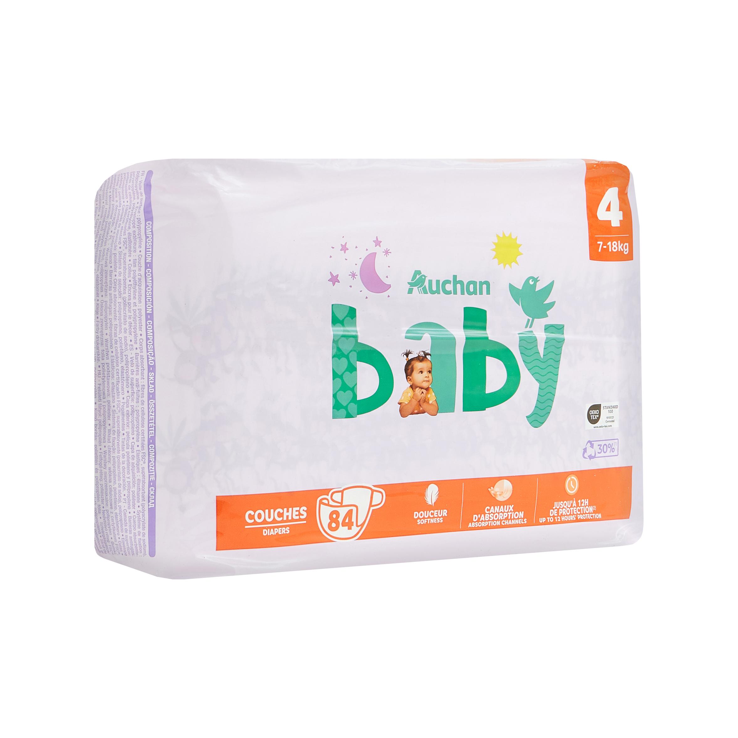 Voir la diapositive 3 : AUCHAN BABY Couches taille 4 (7-18kg) 84 couches