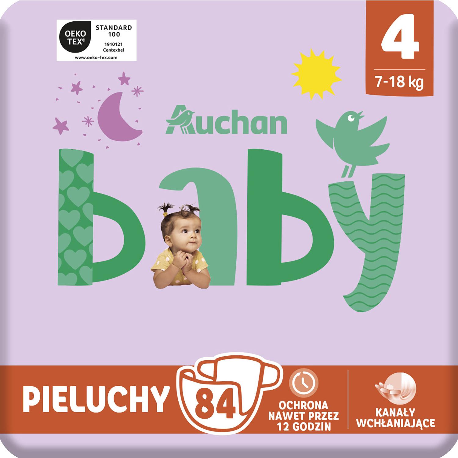 Voir la diapositive 4 : AUCHAN BABY Couches taille 4 (7-18kg) 84 couches