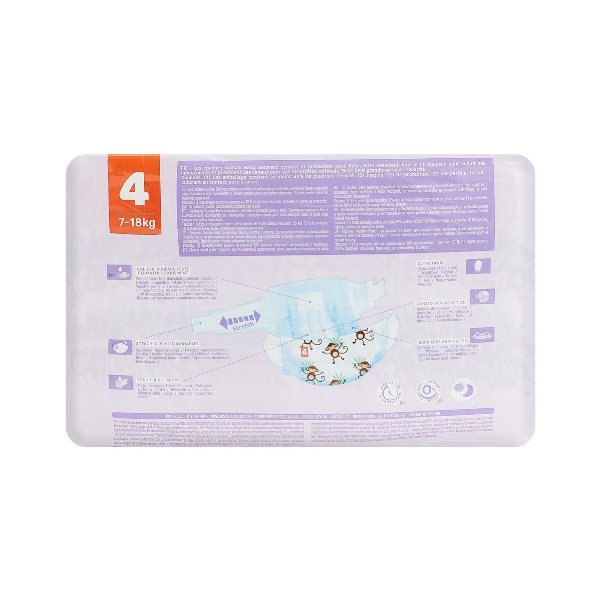 AUCHAN BABY Couches taille 4 (7-18kg) 84 couches