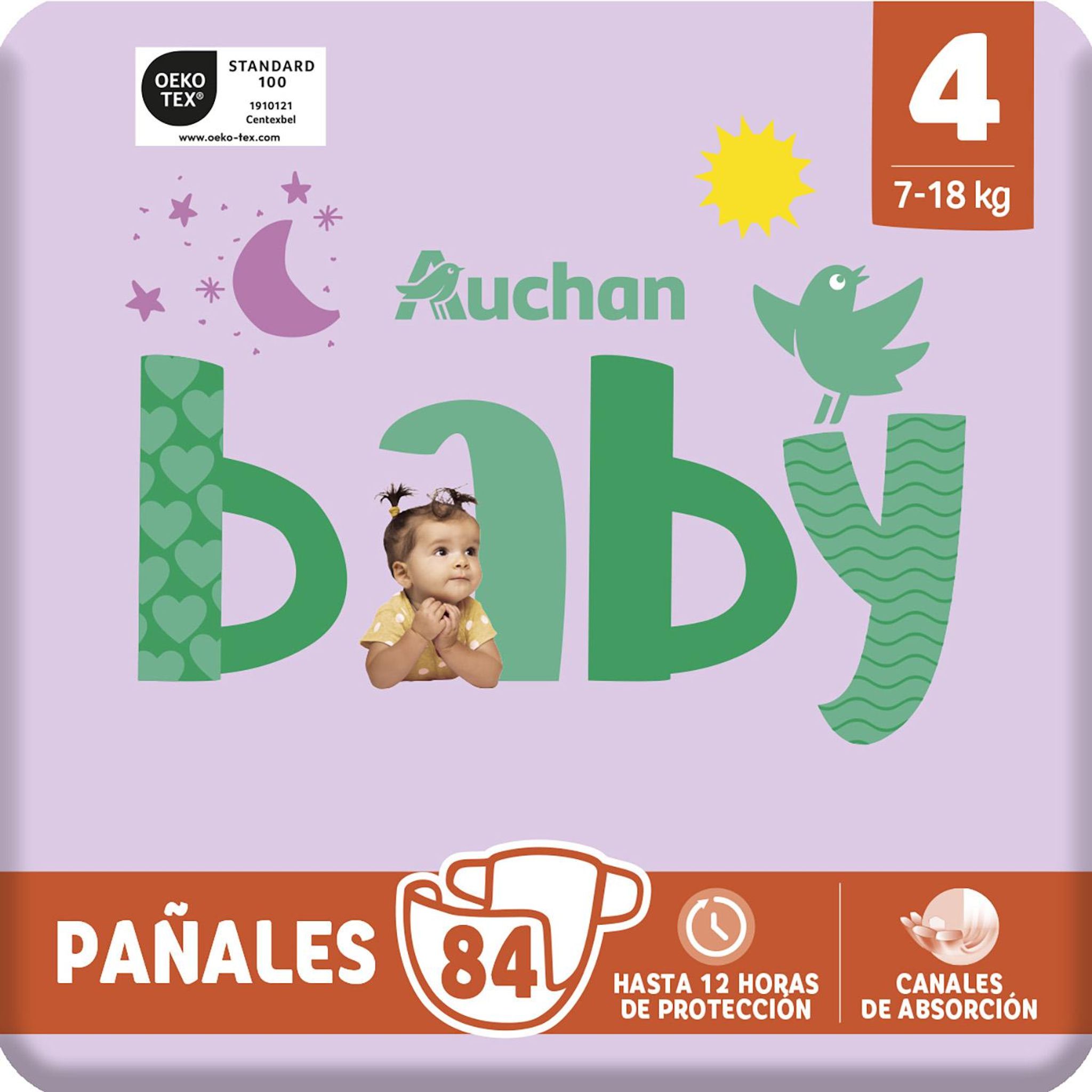 Voir la diapositive 8 : AUCHAN BABY Couches taille 4 (7-18kg) 84 couches
