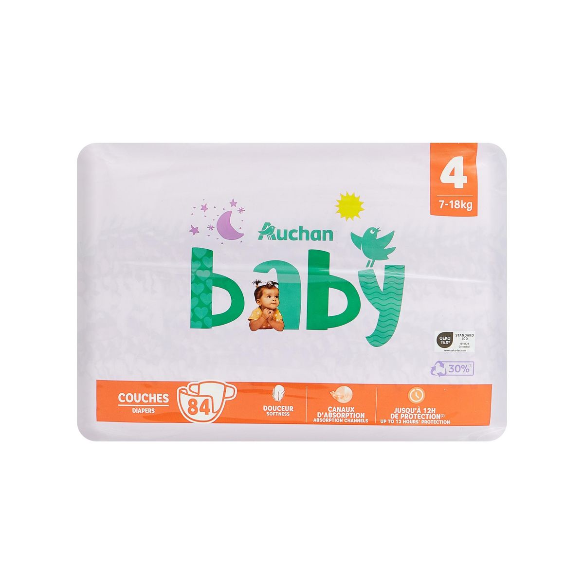 AUCHAN BABY Couches taille 4 (7-18kg) 84 couches